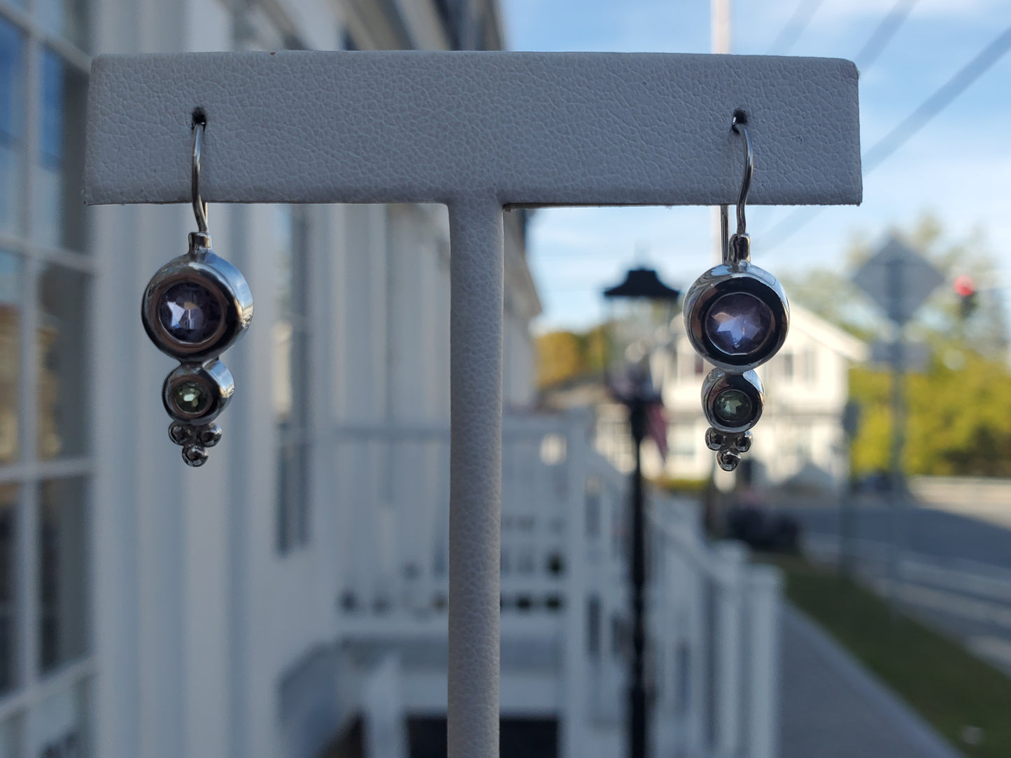 925 Sterling Silver "Bubbling Bravado" Amethyst & Peridot Bezel set Earrings