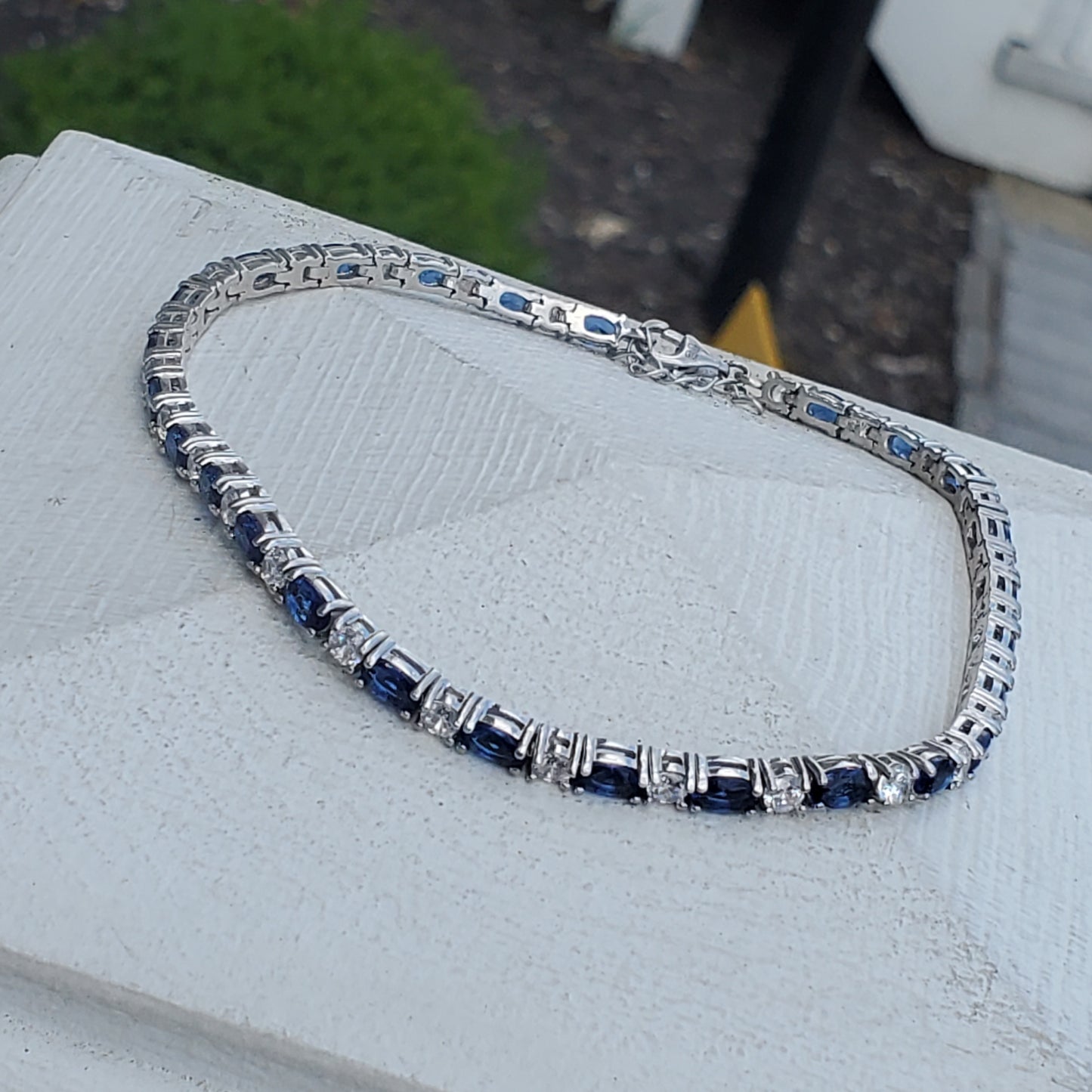 925 Sterling Silver Lab-Created Sapphire & Zirconia Tennis Anklet
