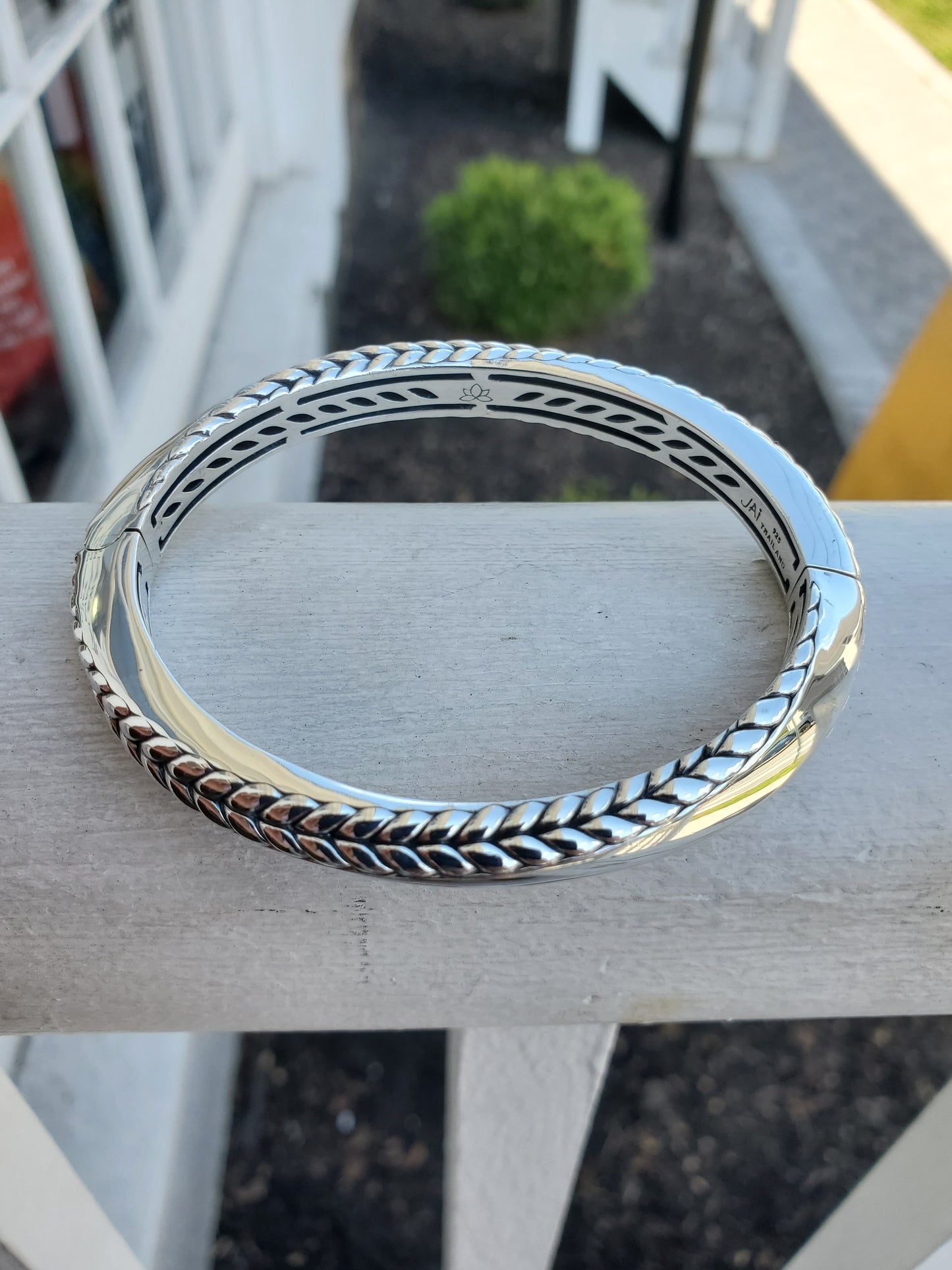 925 Sterling Silver Designer JAI John Hardy Balance & Harmony Twisted Cable High Polished Hinged Bangle Bracelet 7”
