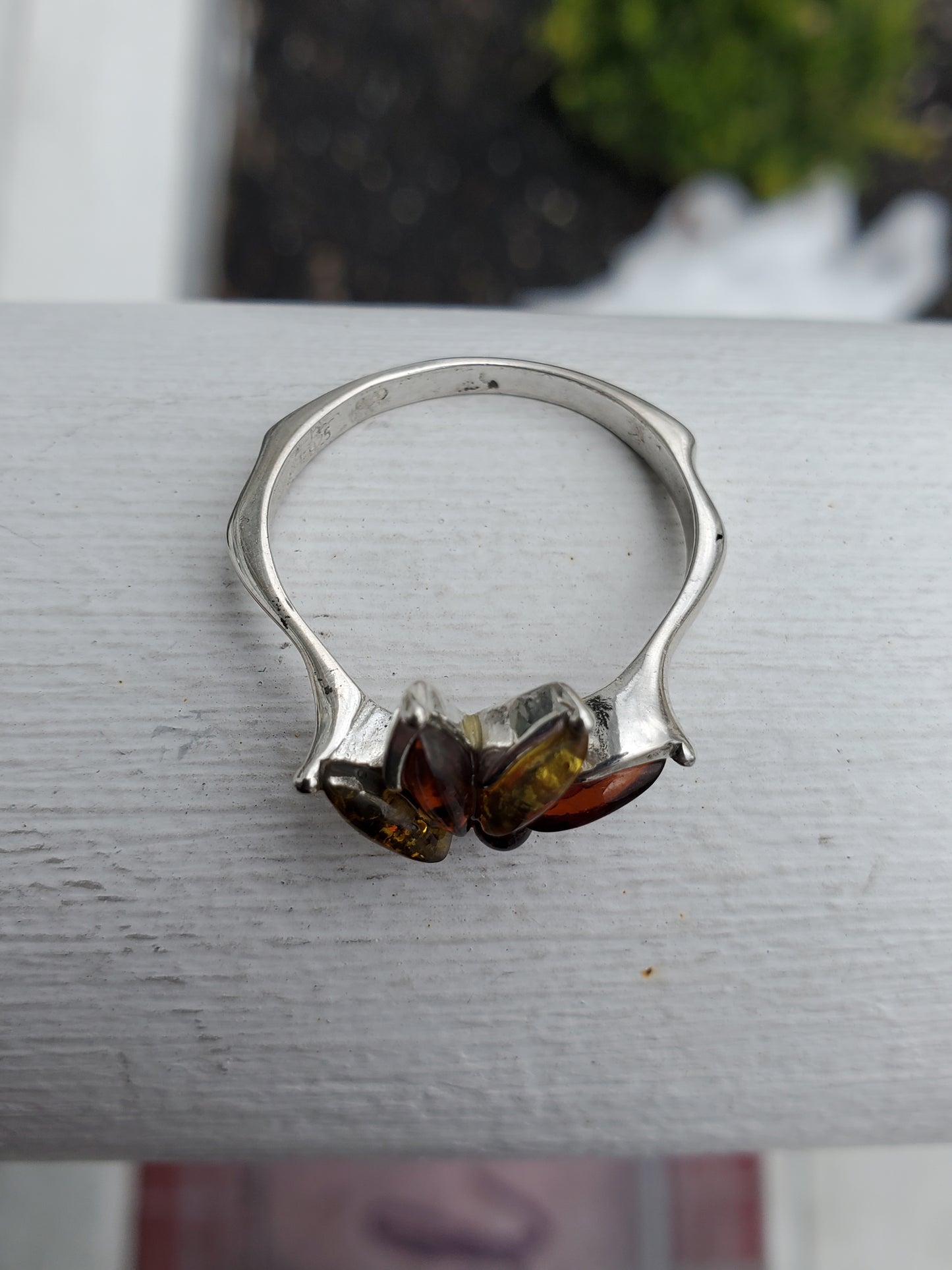 925 Sterling Silver Marquise Colors of Amber Cluster Ring