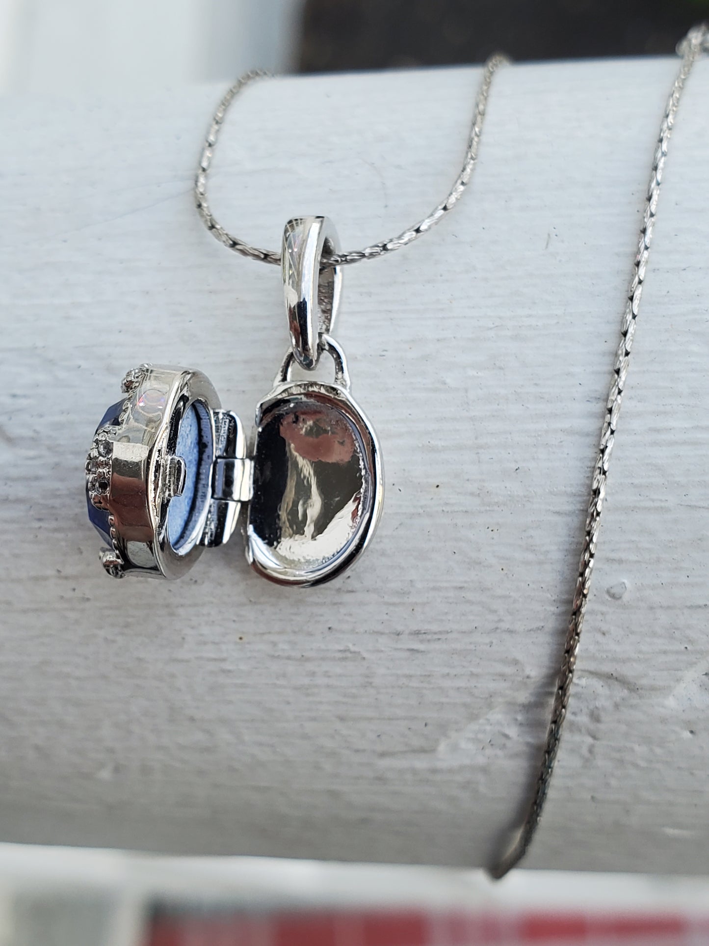 925 Sterling Silver Designer With You Blue Dichroic Glass Small Locket Charm Necklace
