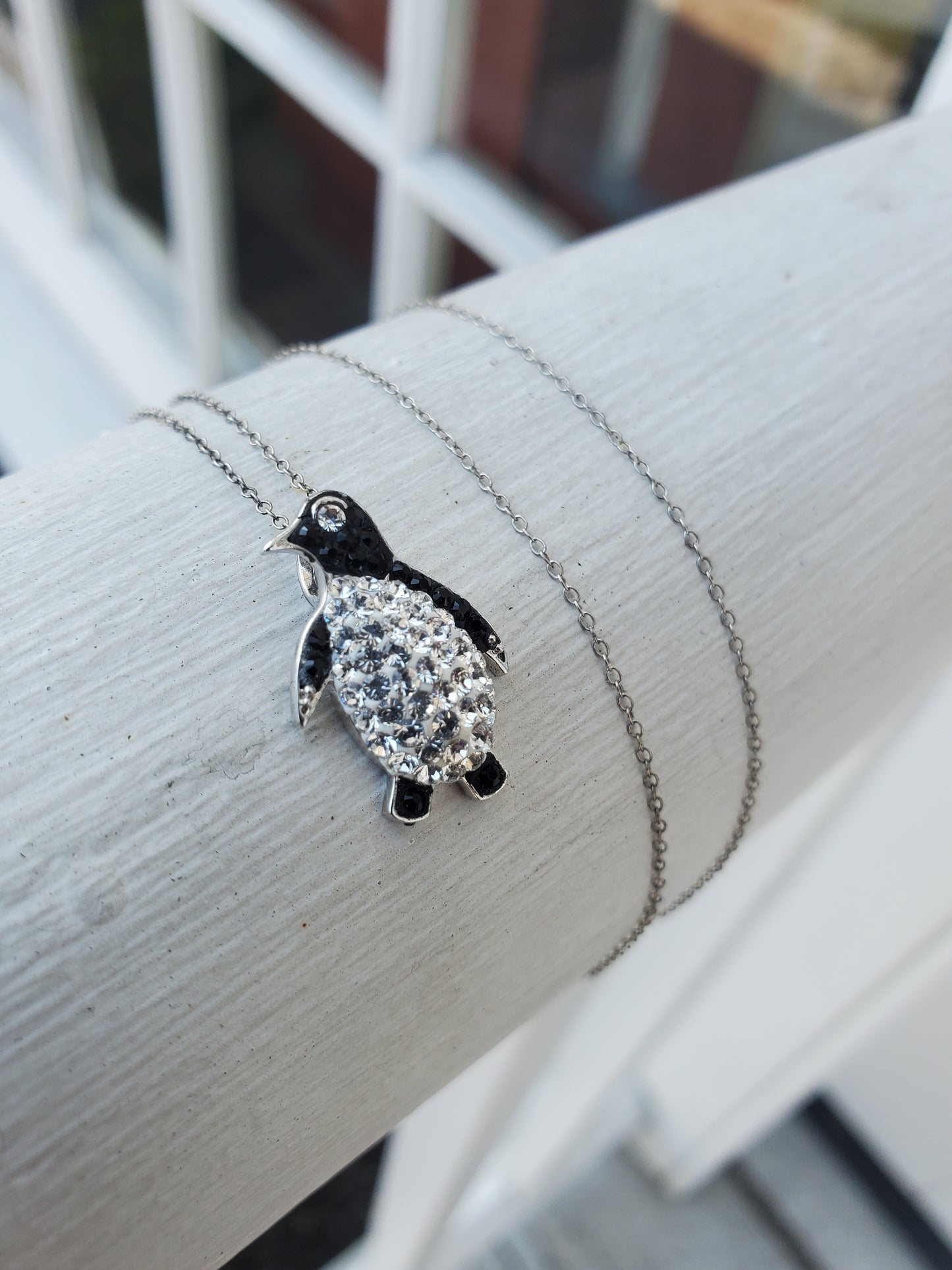 925 Sterling Silver Swarovski Elements Sparklinh Penguin Necklace
