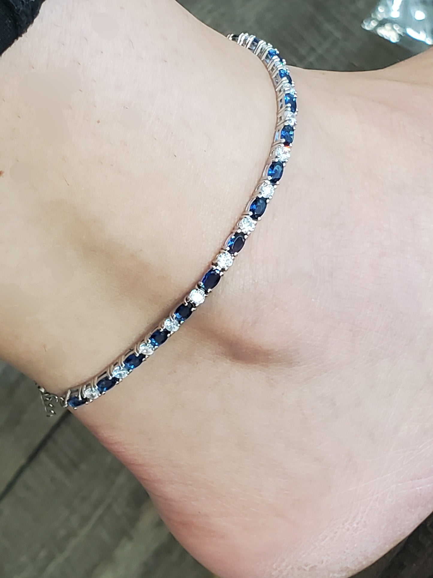 925 Sterling Silver Lab-Created Sapphire & Zirconia Tennis Anklet