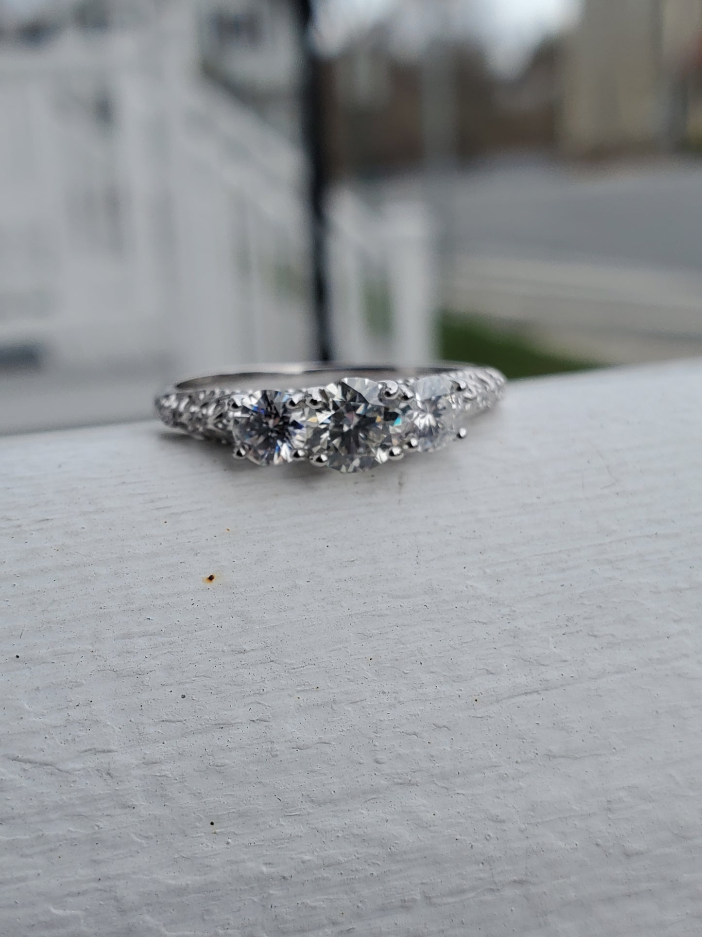 925 Sterling Silver Moissanite Diamond Past Present Future Filagre Ring
