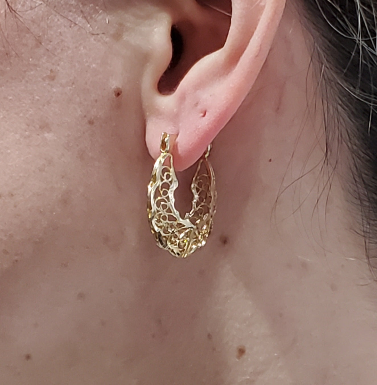 925 Sterling Silver Vermeil Rounded Filagre Hoop Earrings