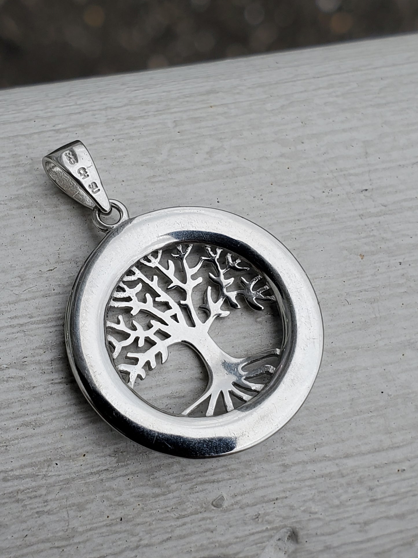 925 Sterling Silver Blue Fire Opal Family Tree Pendant