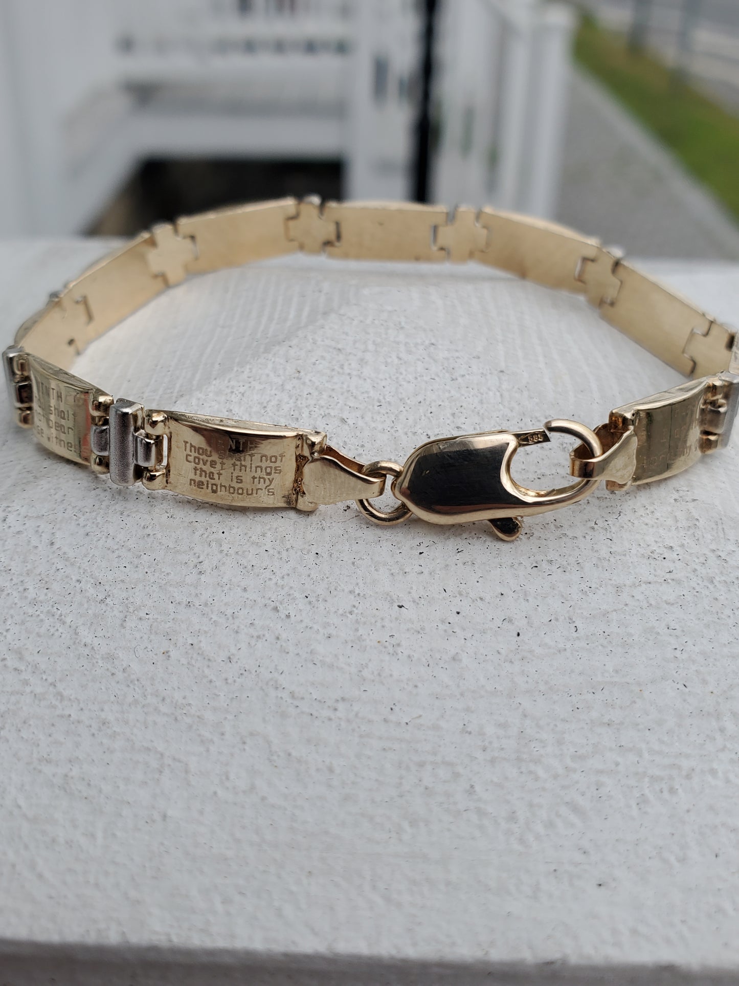 14k Solid Gold Two-Tone Ladies Religious 10-Commandments Bracelet