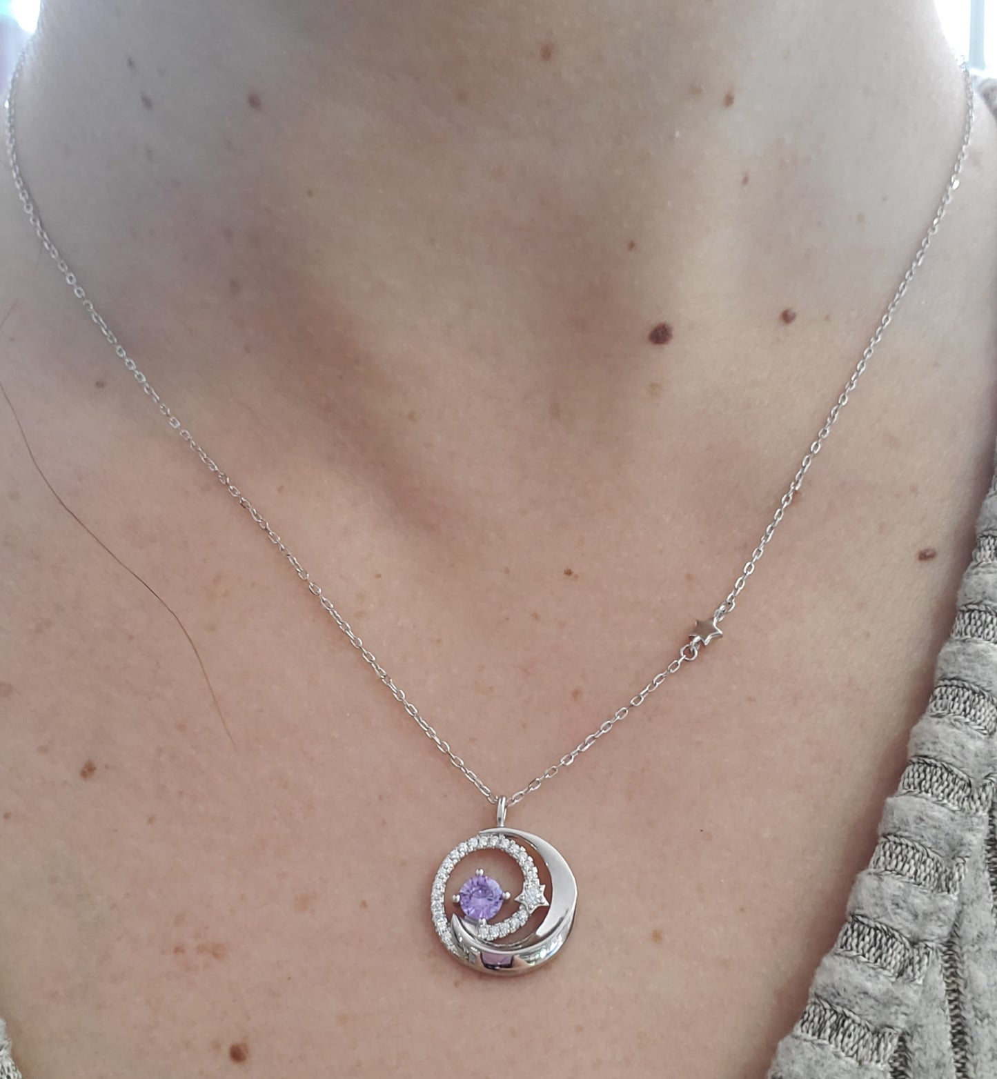 925 Sterling Silver Event Horizon Circular Galaxy Star Necklace
