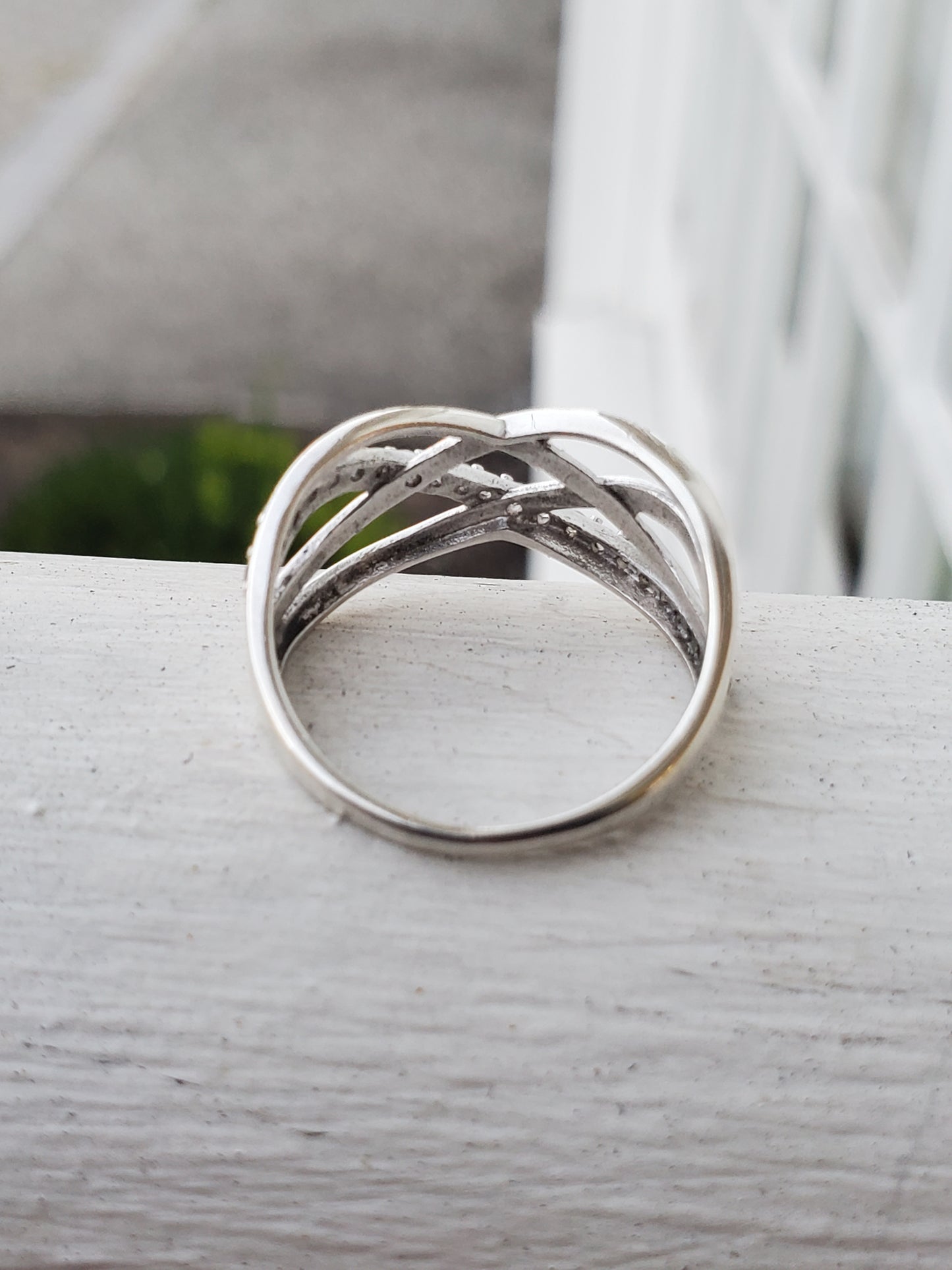 925 Sterling Silver Classic Cz Crossover Band Ring
