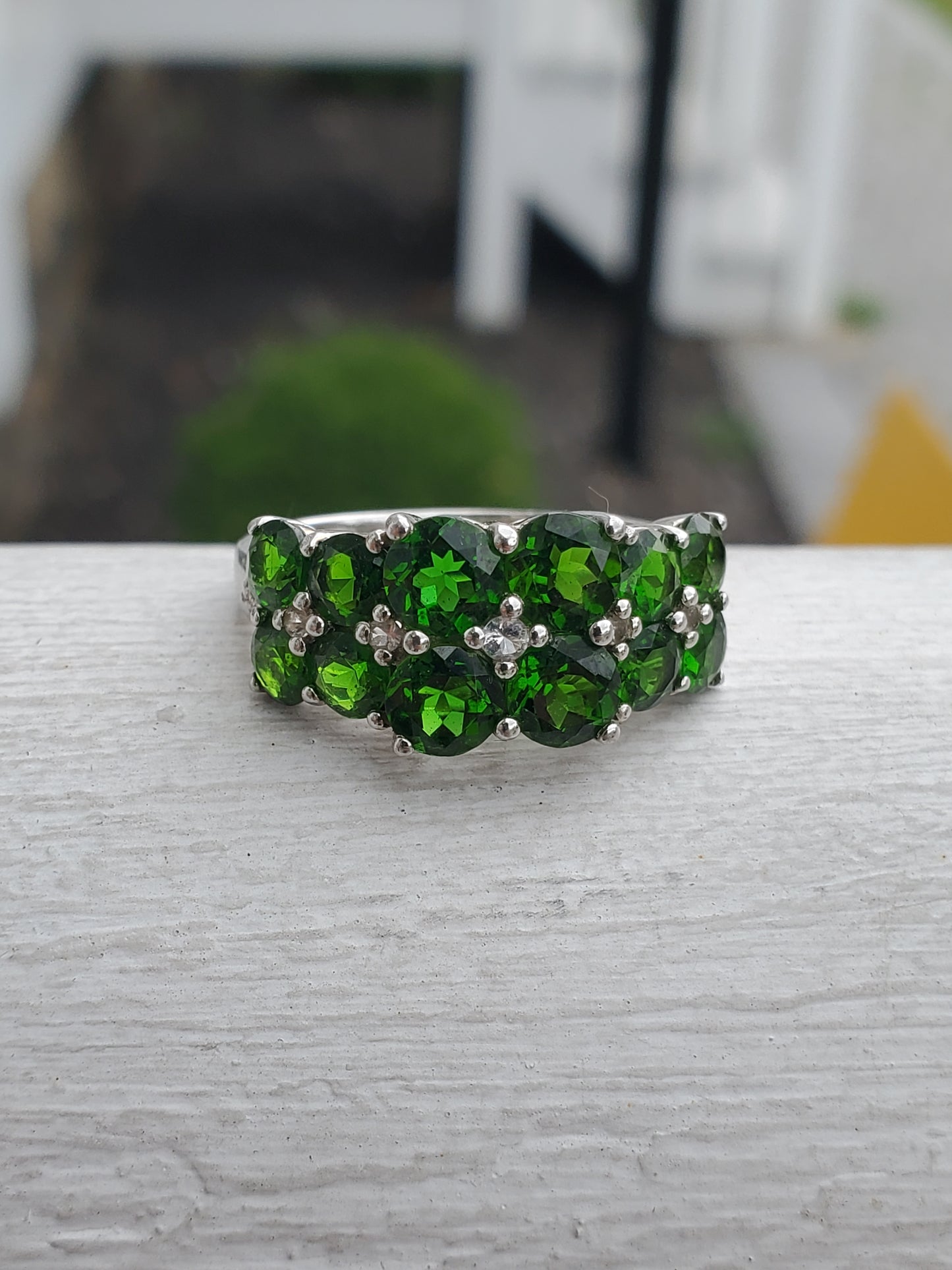 925 Sterling Silver Chrome Diopside Cluster Ring
