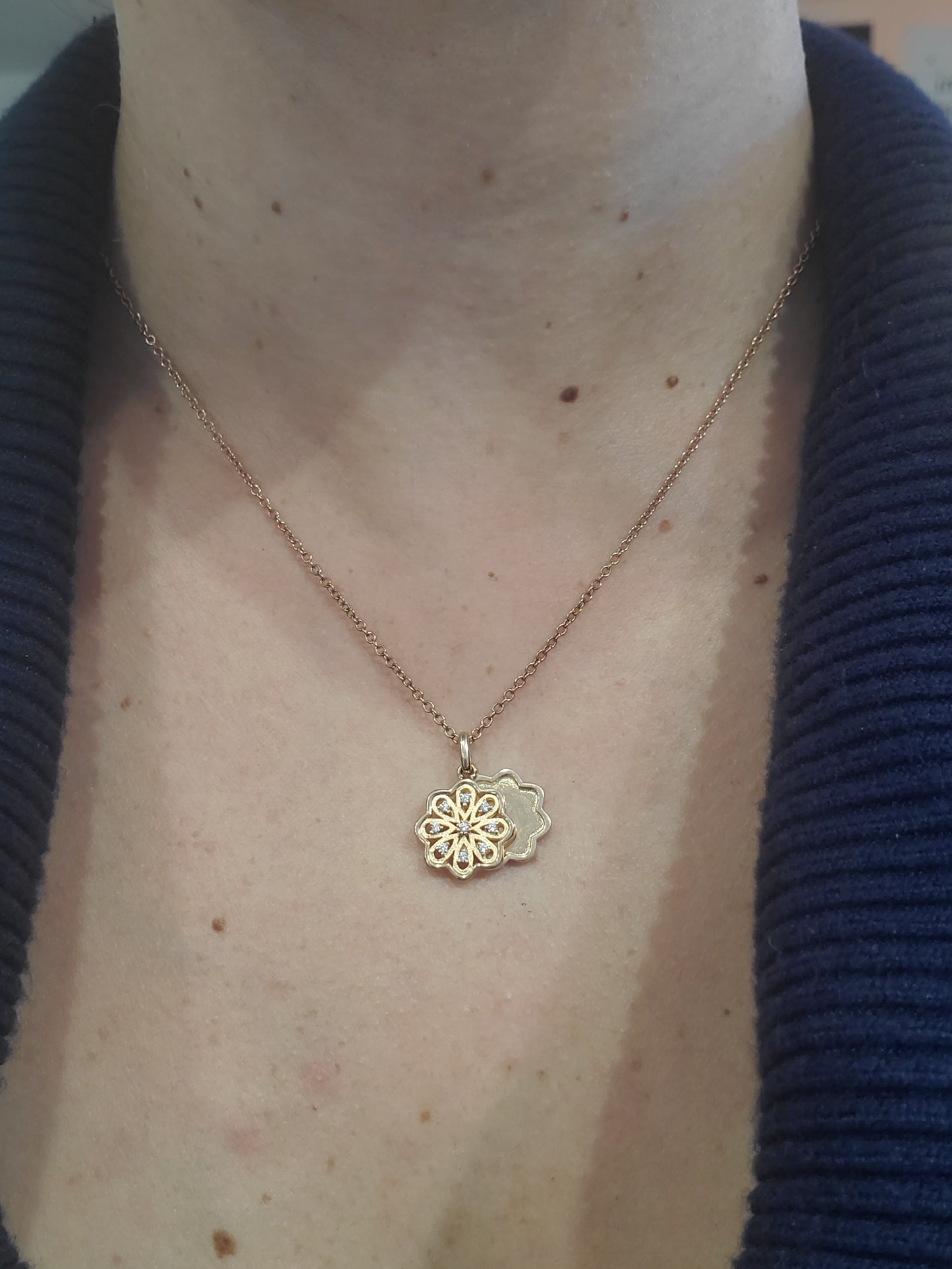 925 Sterling Silver Rose Vermeil Designer "With You" floral zirconia necklace