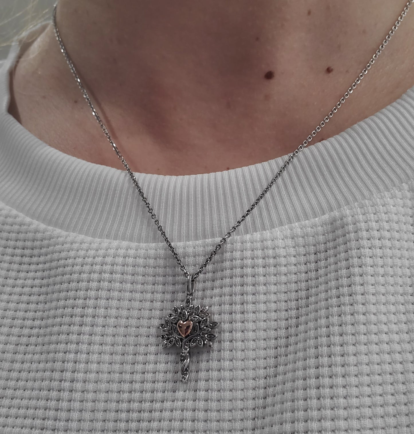 925 Sterling Silver & 10k Gold Designer Hallmark 👑 Family Tree Diamond Necklace