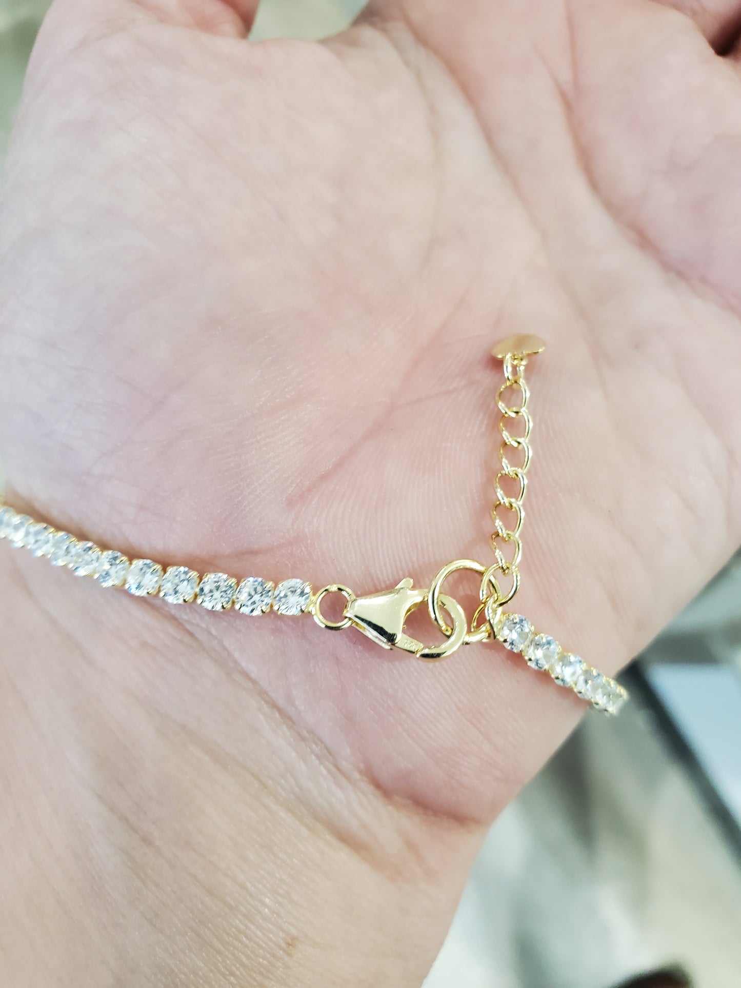 925 Sterling Silver Vermeil Zirconia Tennis Bracelet with Extension