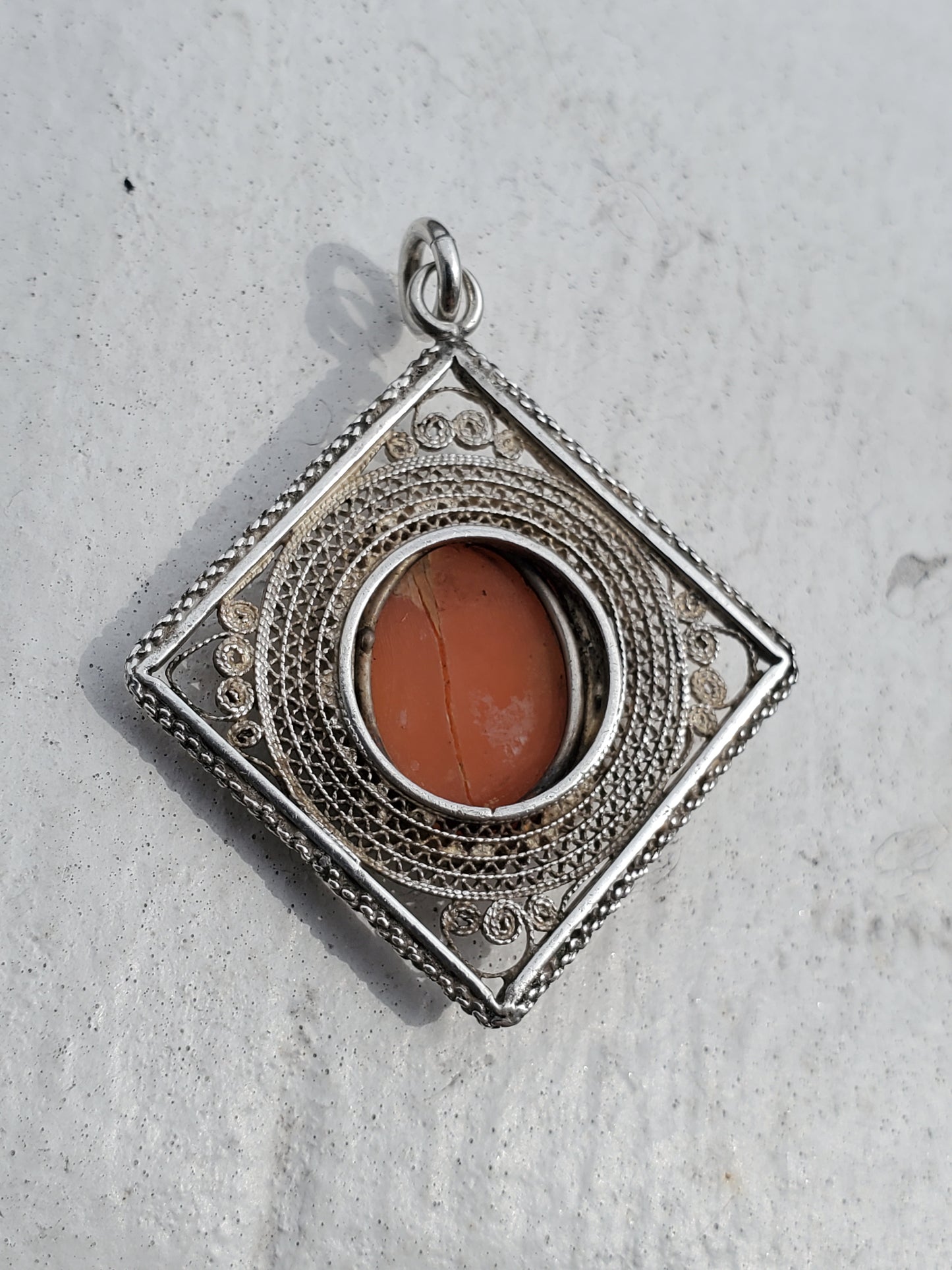 925 Sterling Silver Ladies Vintage Cameo Filagre Charm Pendant