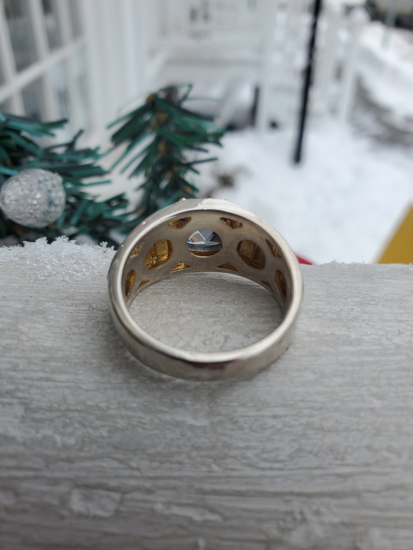 925 Sterling Silver Men's 2ct Cushion Cut Mystic Topaz & Diamond Solitare Ring