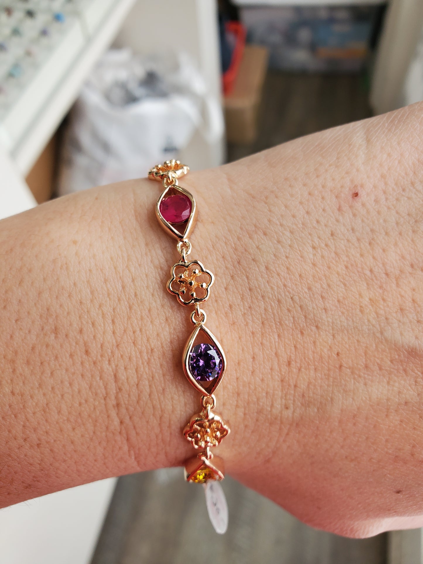 Stainless Steel Rose Vermeil Multi colored Stone Bracelet