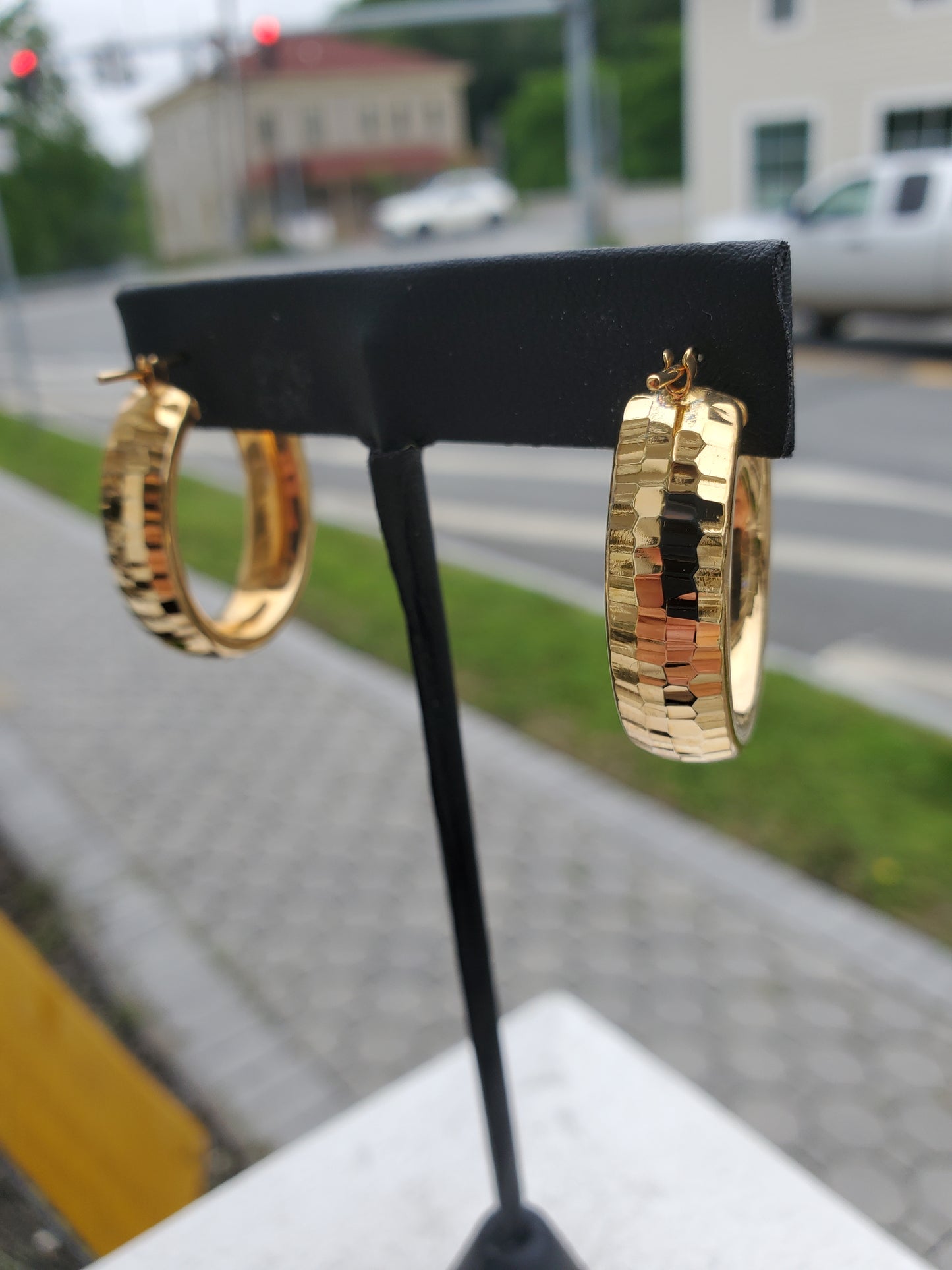 925 Sterling Silver Vermeil Thick Diamond Cut Hammered Design Hoops JCM Designer