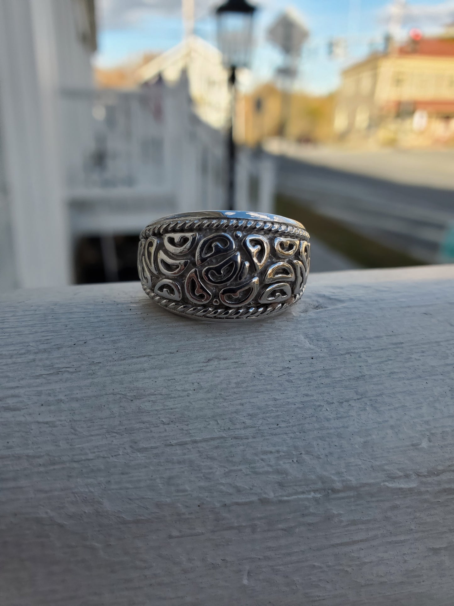 925 Sterling Silver Solid Decorative Wide Tapered Band Ring