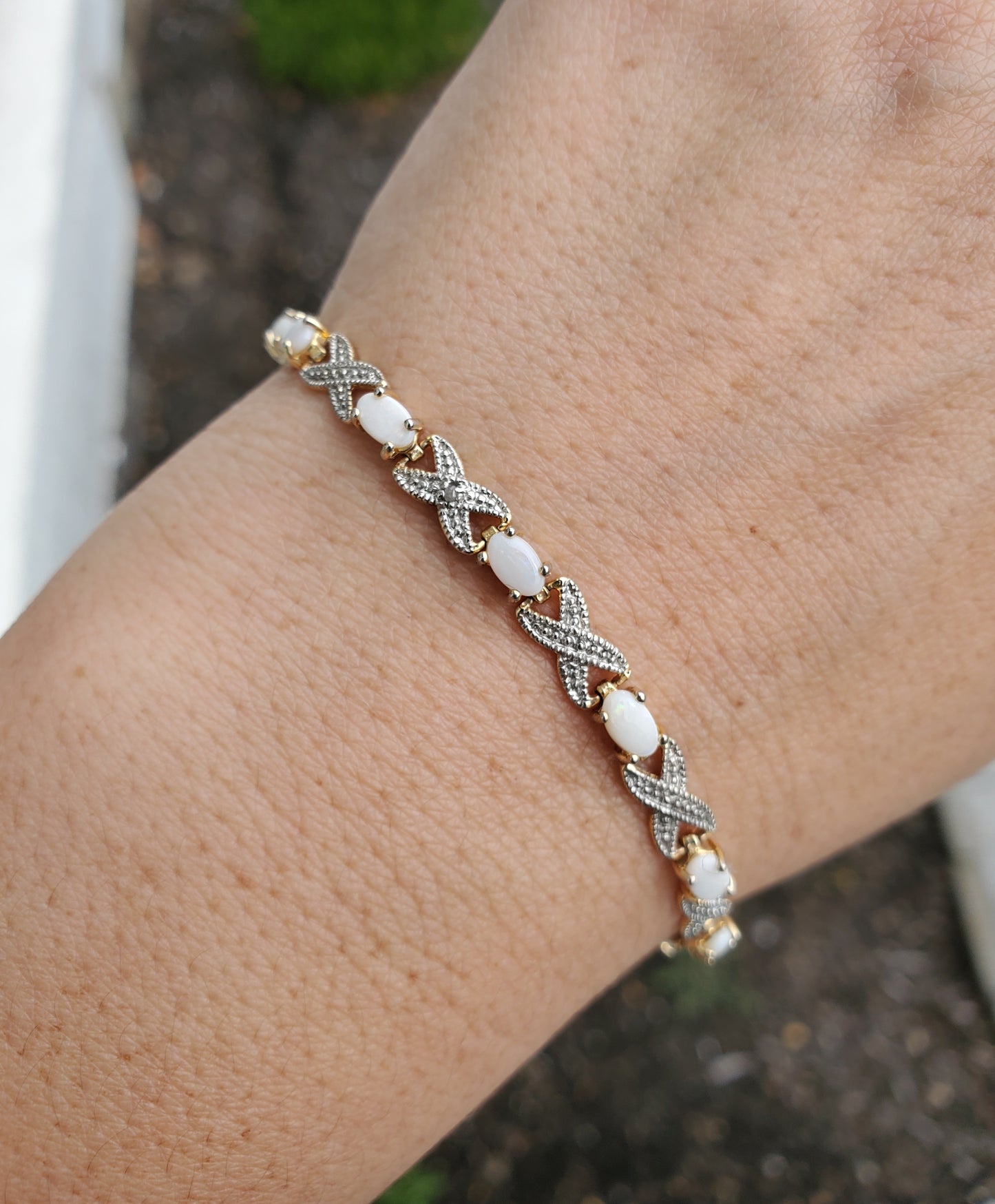 925 Sterling Silver Vermeil Natural Opal hugs & kisses XOXO tennis bracelet