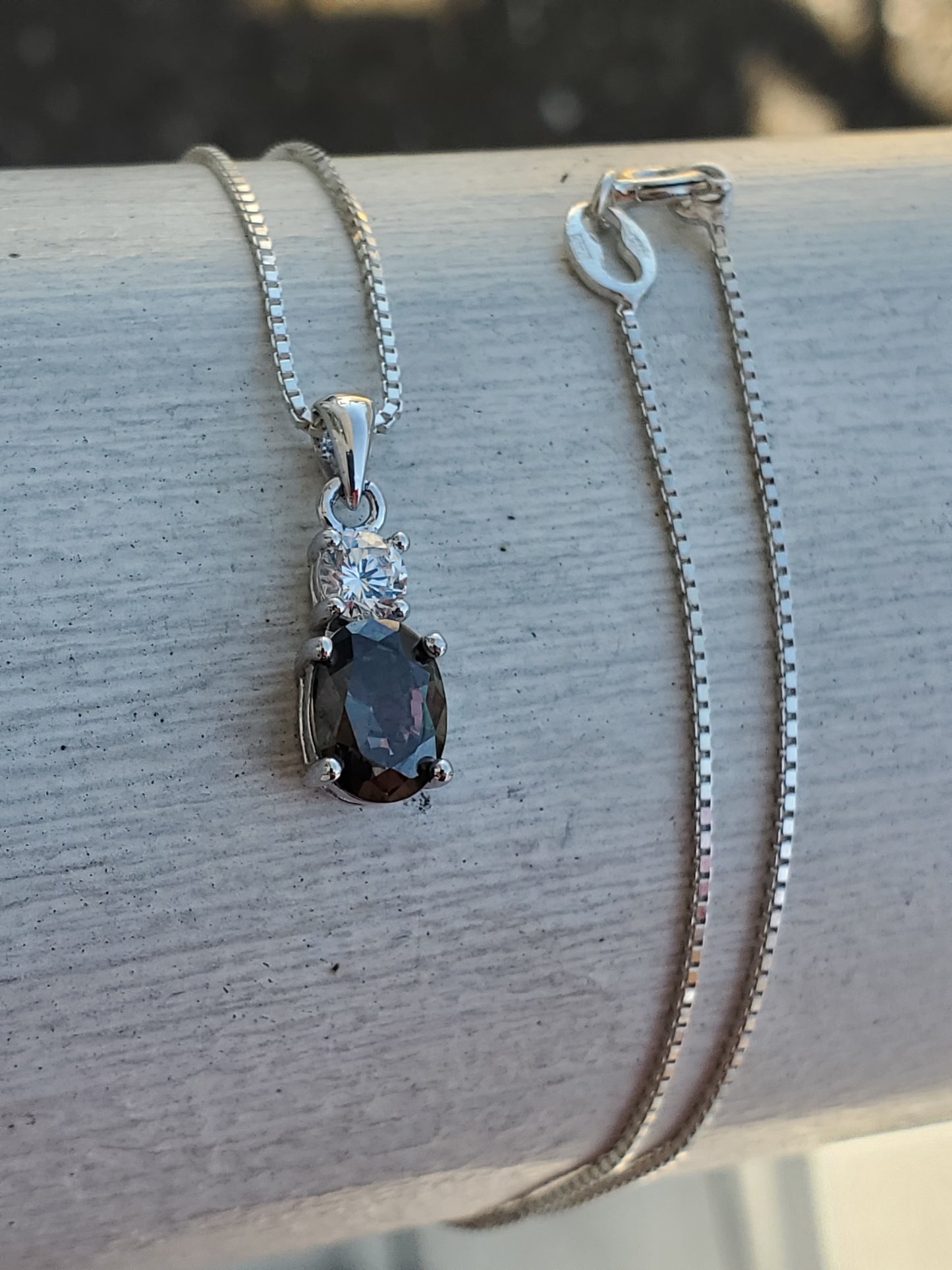 925 Sterling Silver 1.00ct Dark Oval Mystic Topaz & Zirconia Necklace