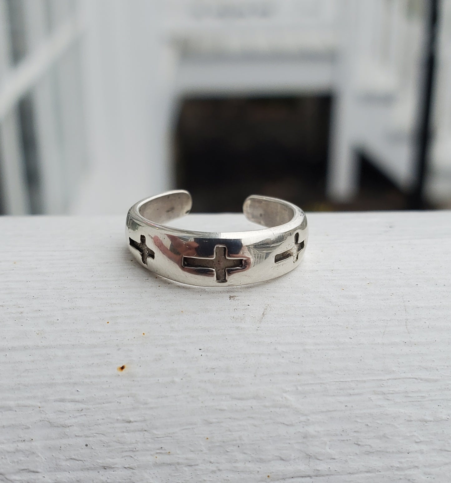 925 Sterling Silver Cross Adjustable Toe/ Mid-Finger Ring