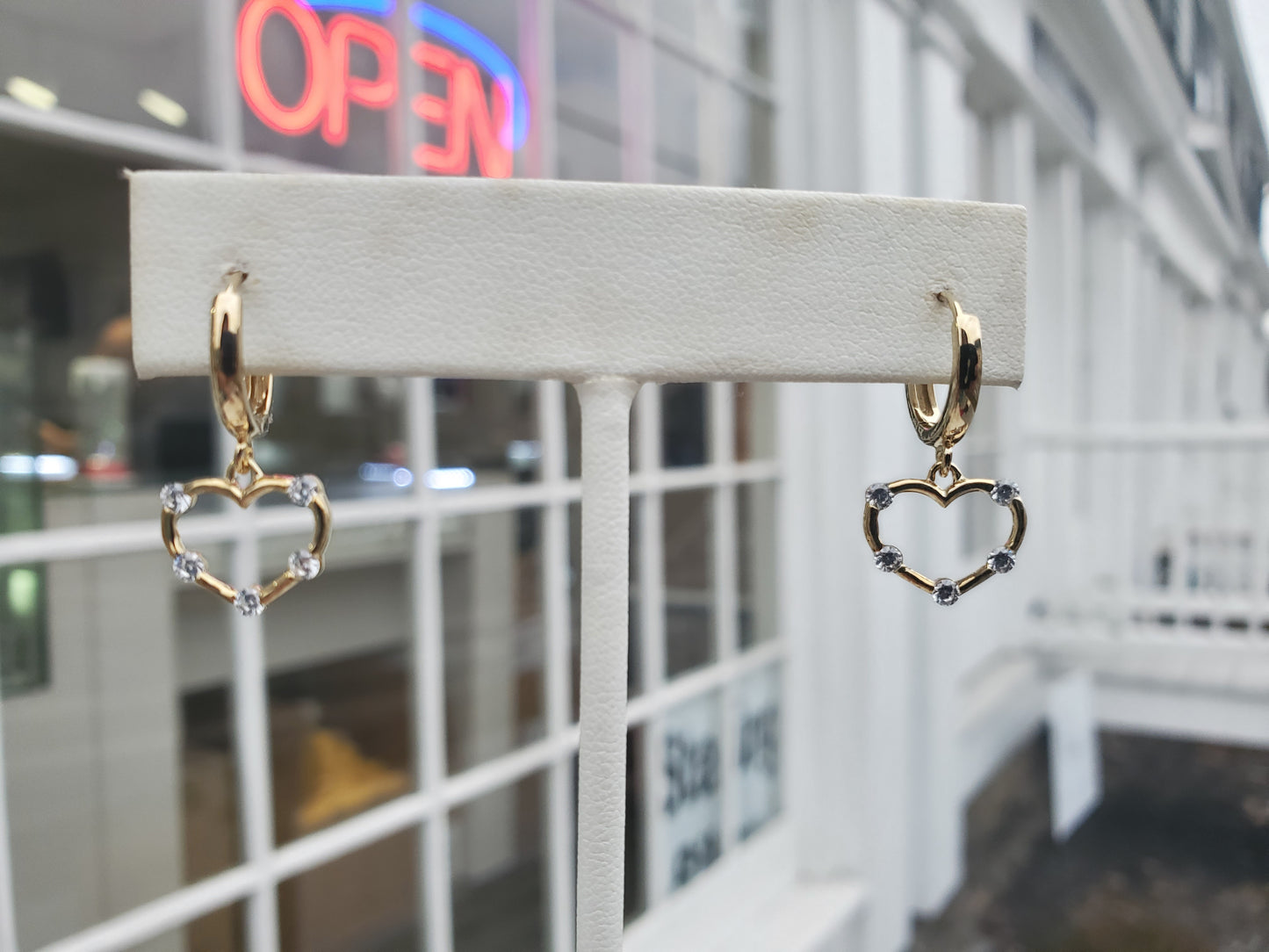 925 Sterling Silver Vermeil Elegant Open Heart CZ Zirconia Dangle Huggie Hoop Earrings