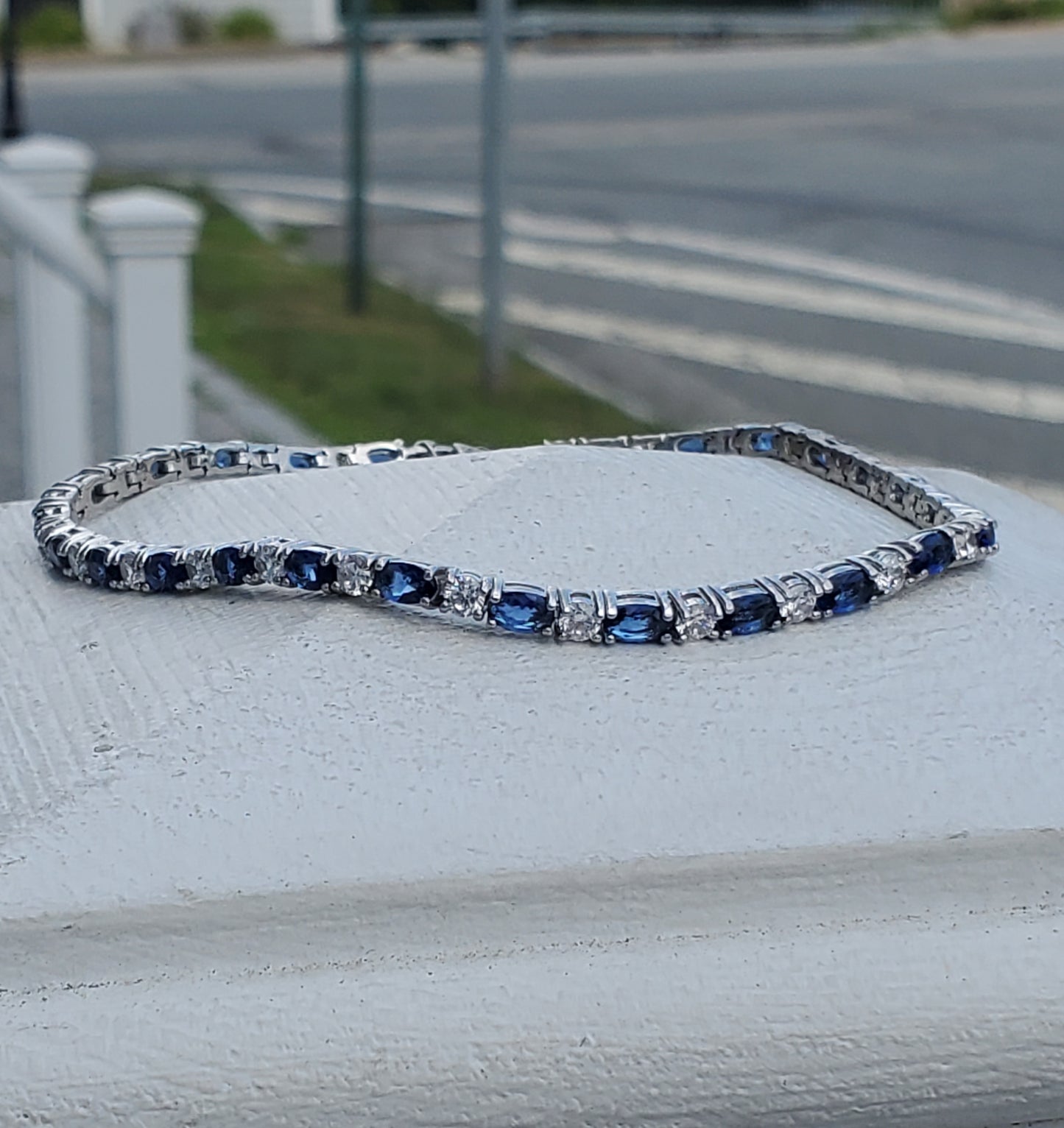 925 Sterling Silver Lab-Created Sapphire & Zirconia Tennis Anklet
