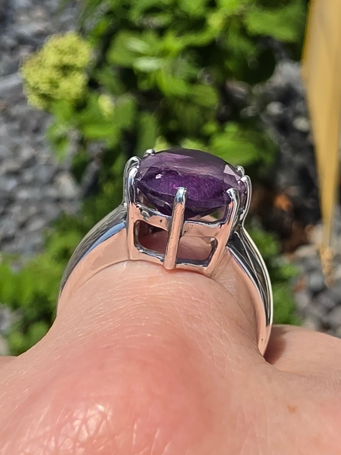925 Sterling Silver Brazilian Amethyst Large 6 CT Oval Stone Solitare Ring