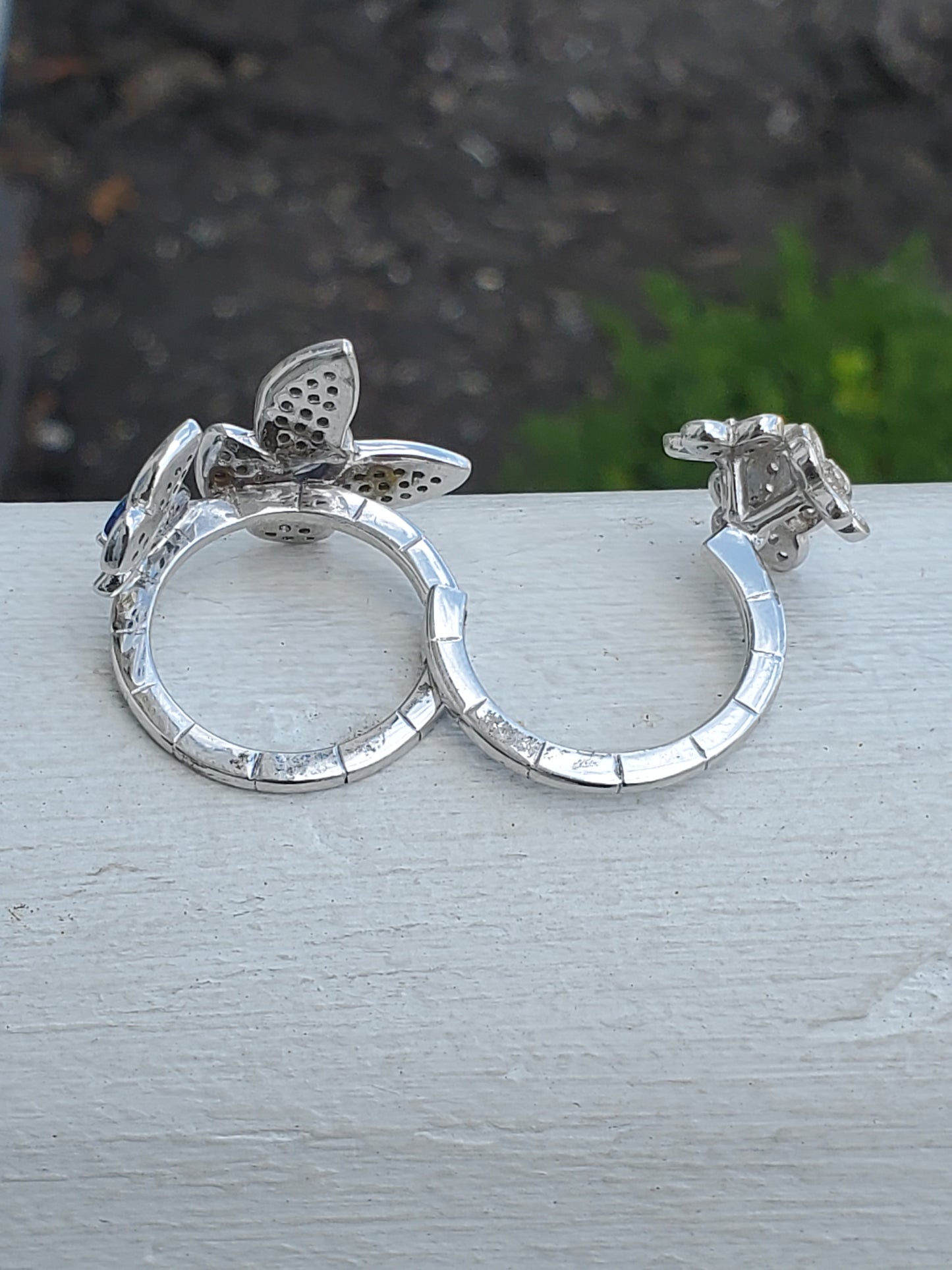 925 Sterling Silver Butterfly Bouquet 💐 Lab-Created Sapphire & Zirconia double finger ring