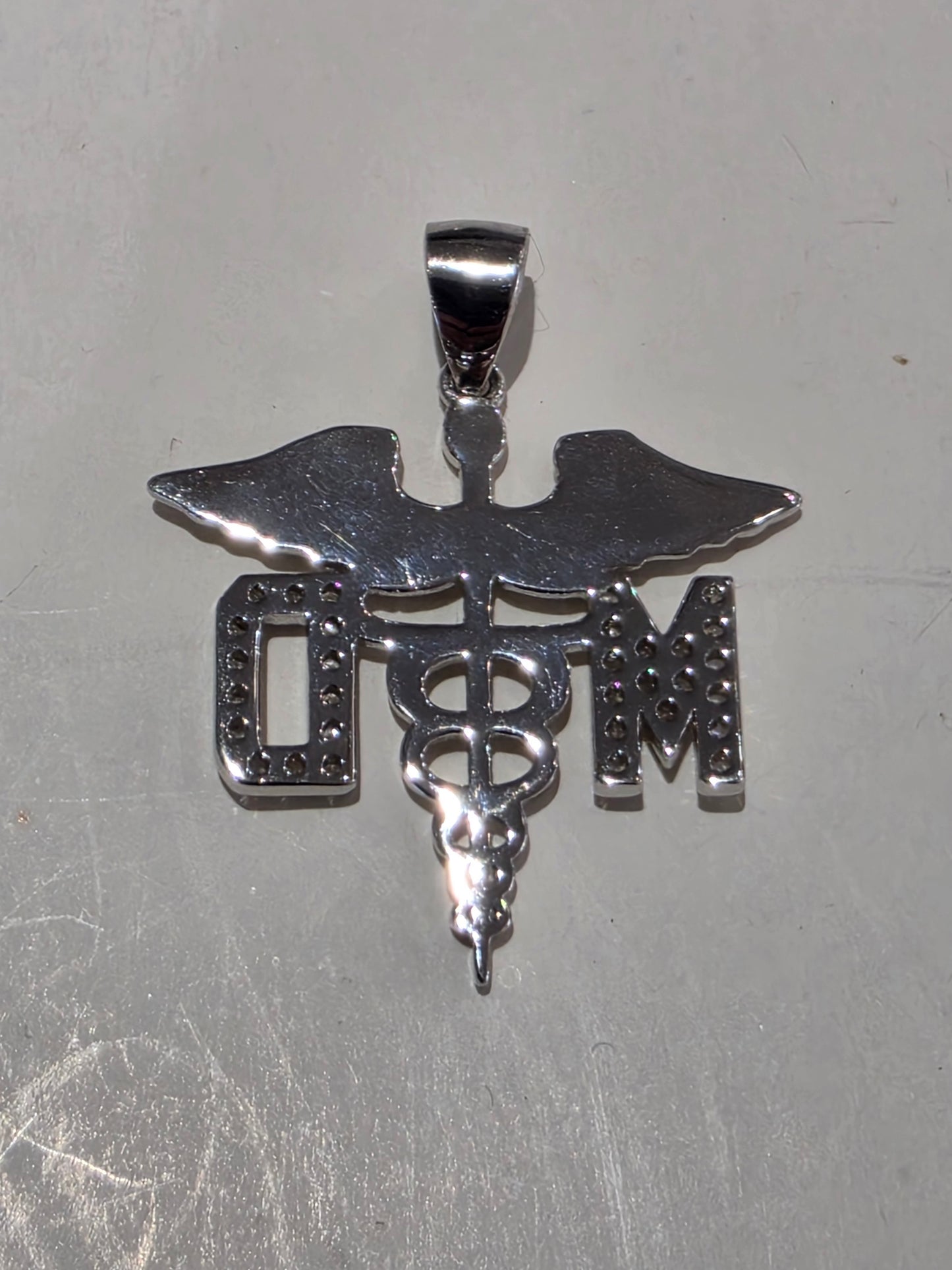925 Sterling Silver & MD Medical Doctor Sign Staff Pendant Charm