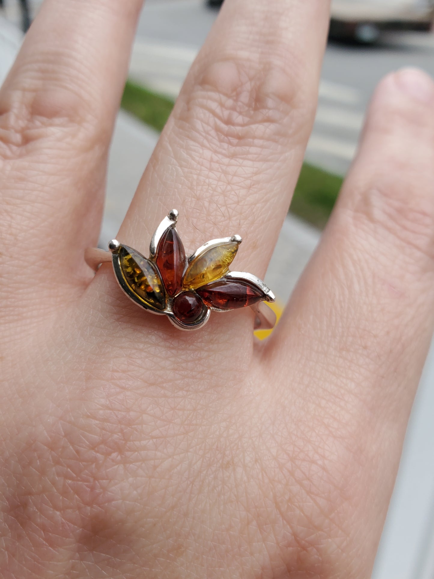 925 Sterling Silver Marquise Colors of Amber Cluster Ring