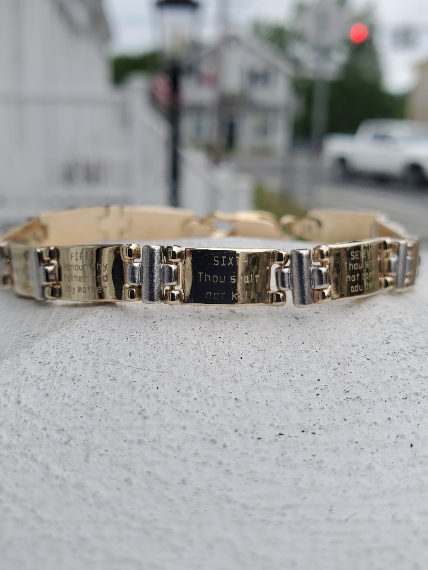 14k Solid Gold Two-Tone Ladies Religious 10-Commandments Bracelet