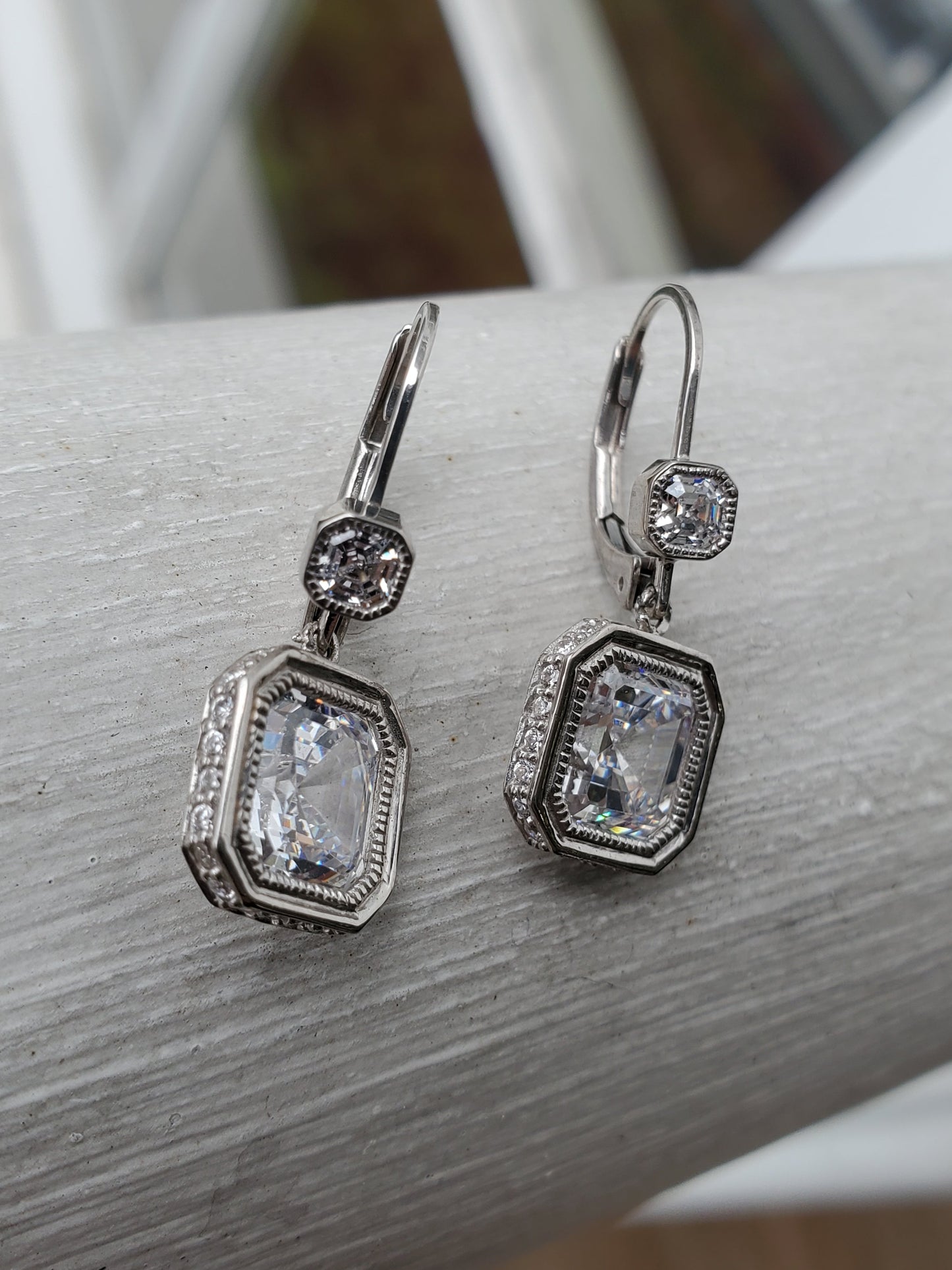 925 Sterling Silver Sparkling Randiant Cut CZ Zirconia Dangling Earrings