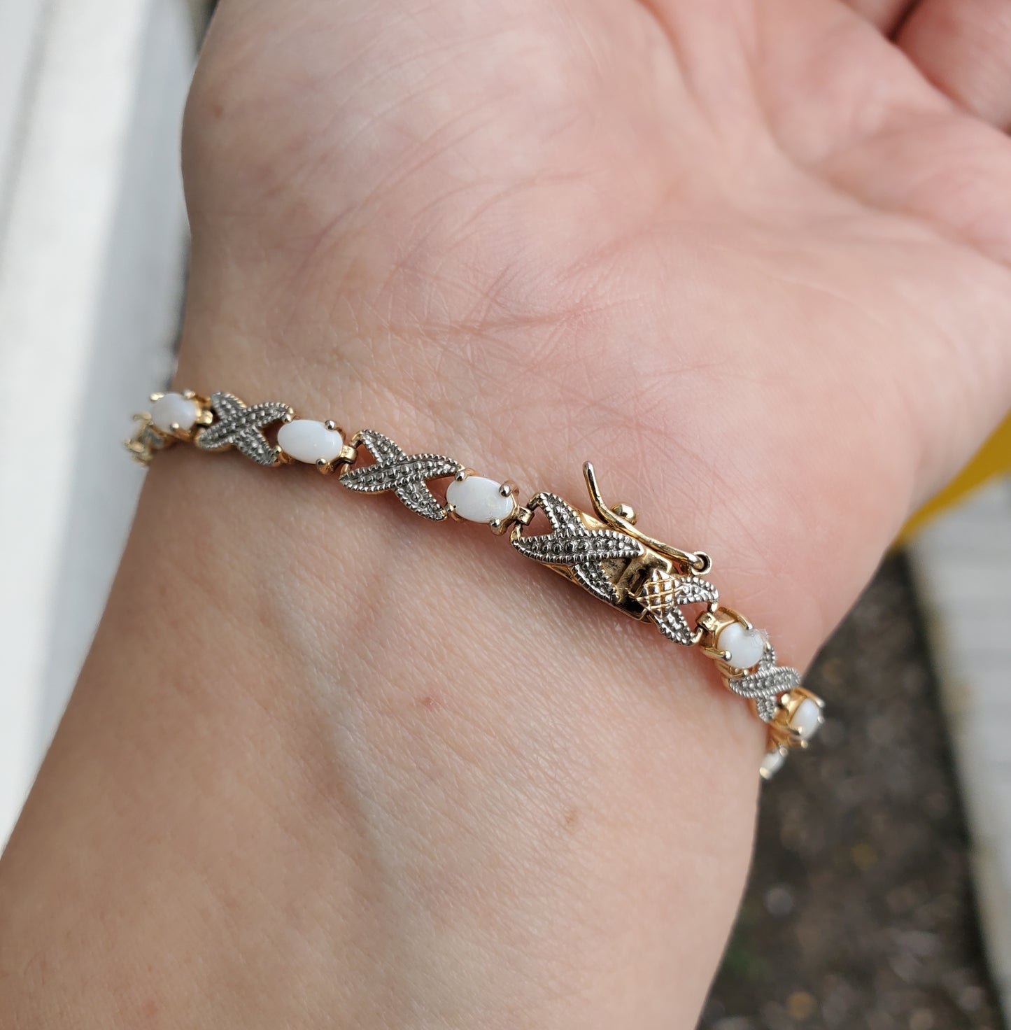 925 Sterling Silver Vermeil Natural Opal hugs & kisses XOXO tennis bracelet