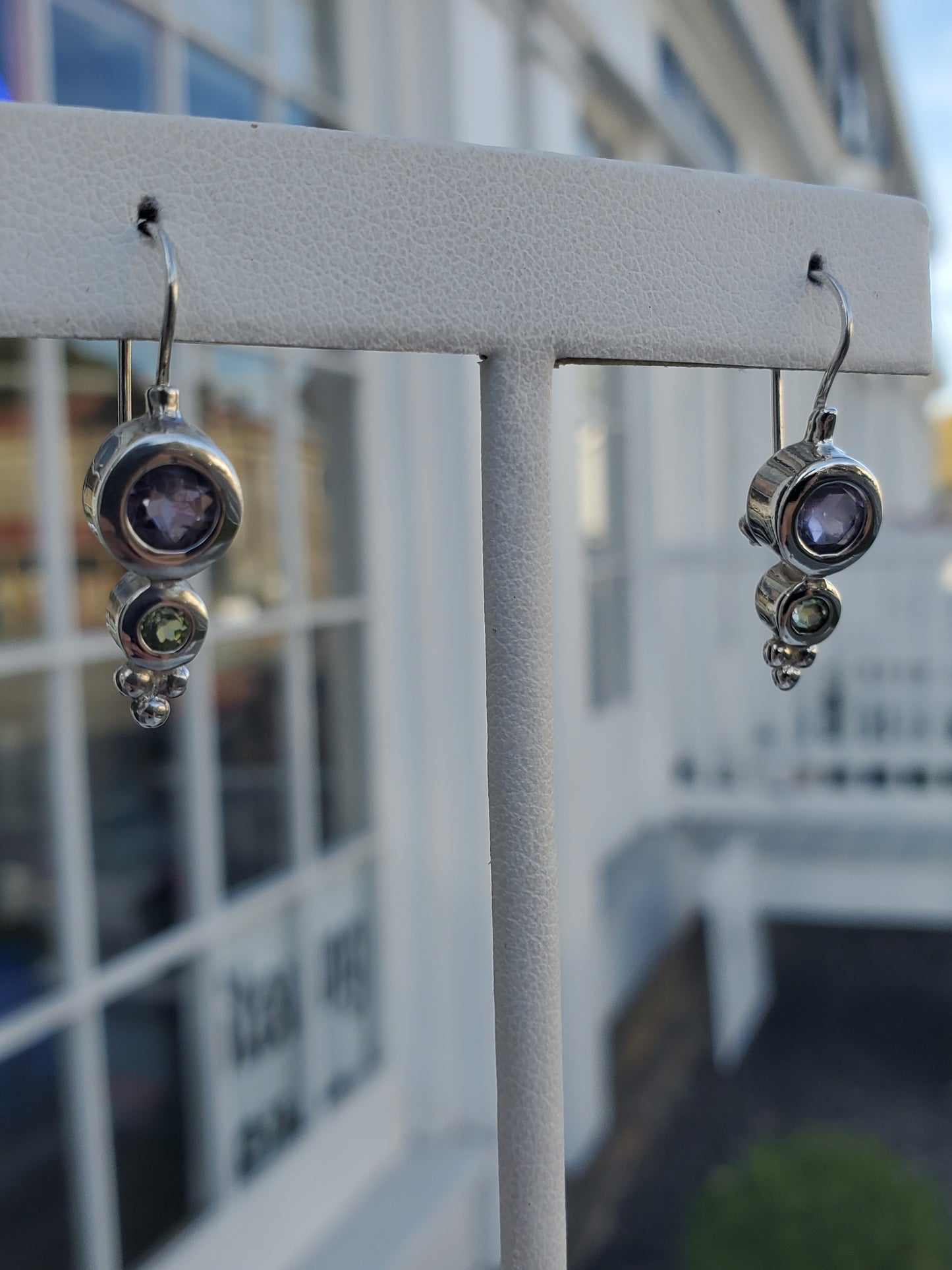 925 Sterling Silver "Bubbling Bravado" Amethyst & Peridot Bezel set Earrings