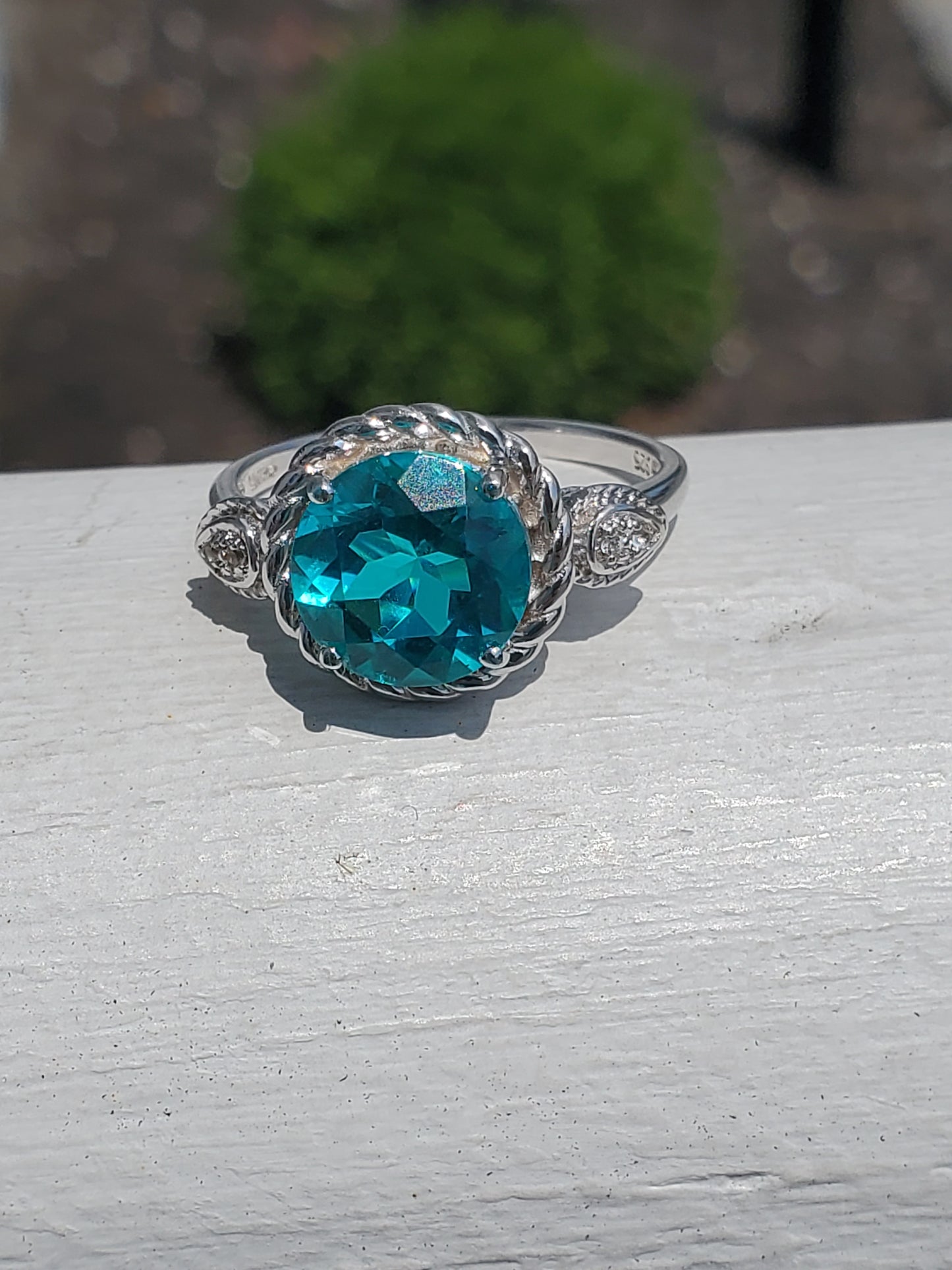 925 Sterling Silver Teal 4.0ct Zirconia Solitare Ring