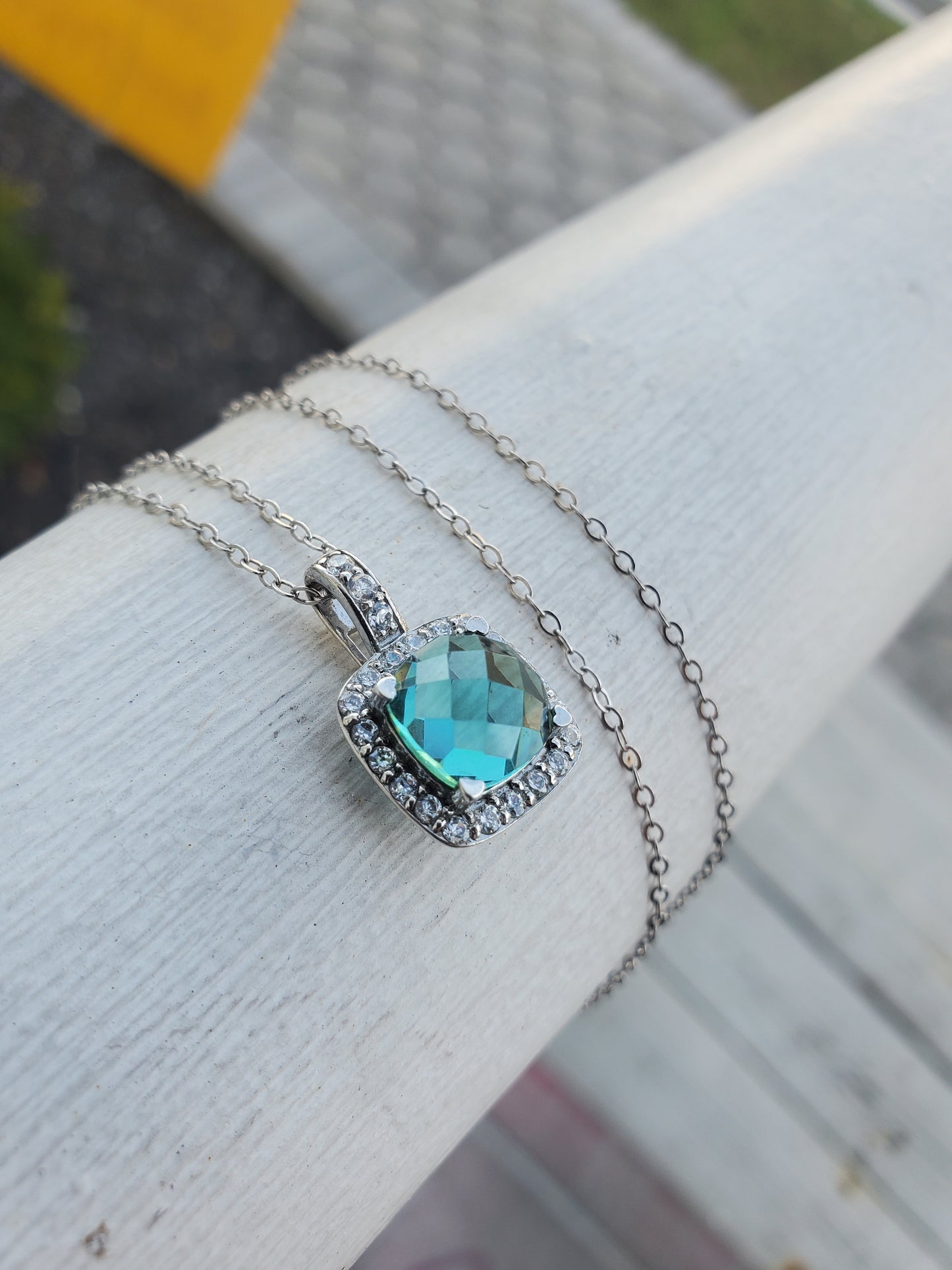 925 Sterling Silver Albion Style Blue Crystal Zirconia Pendant Necklace