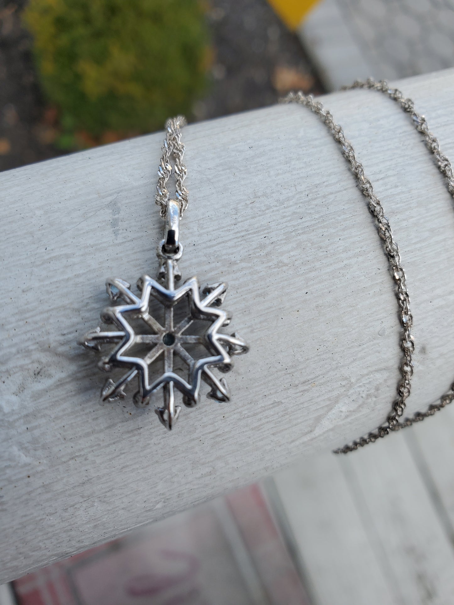925 Sterling Silver Winter Blue Topaz Snowflake Pendant Necklace
