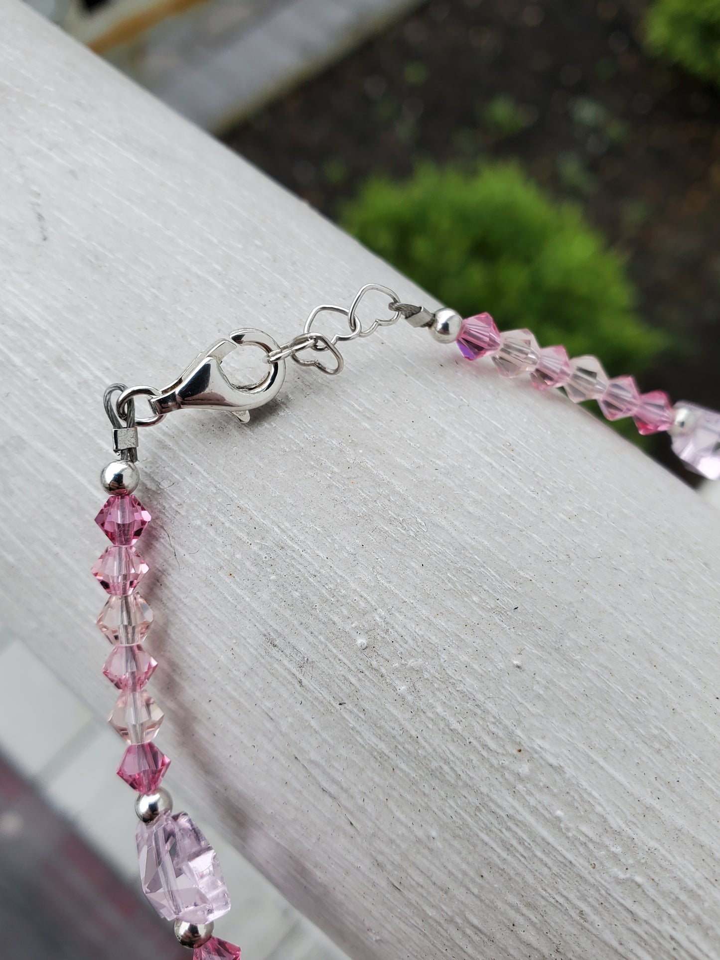 925 Sterling Silver Handmade Pink Beaded Swarovski Crystal Butterfly Anklet