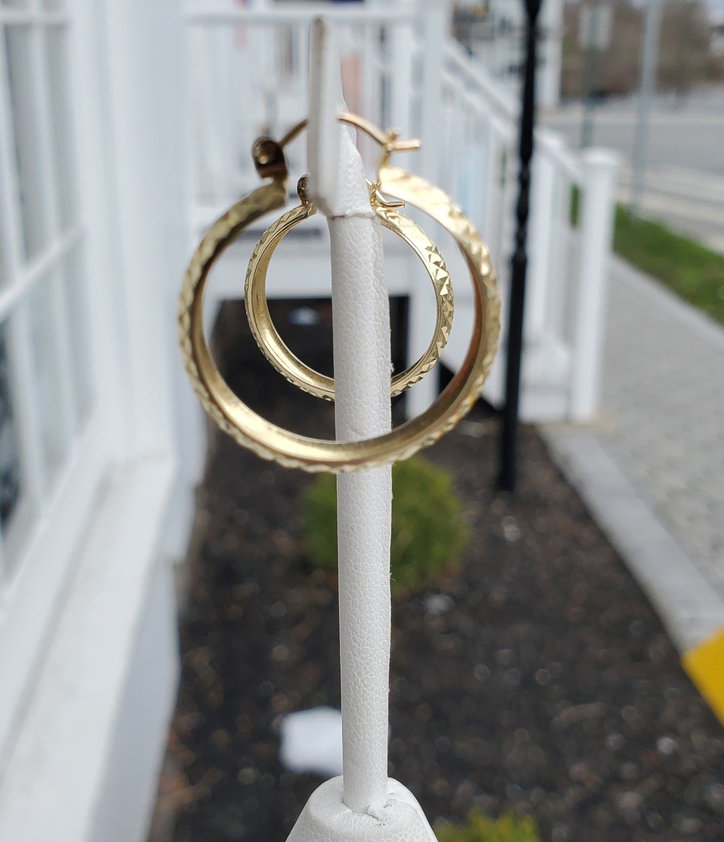 14k Gold Sparkling Prism Cut Hoop Earrings
