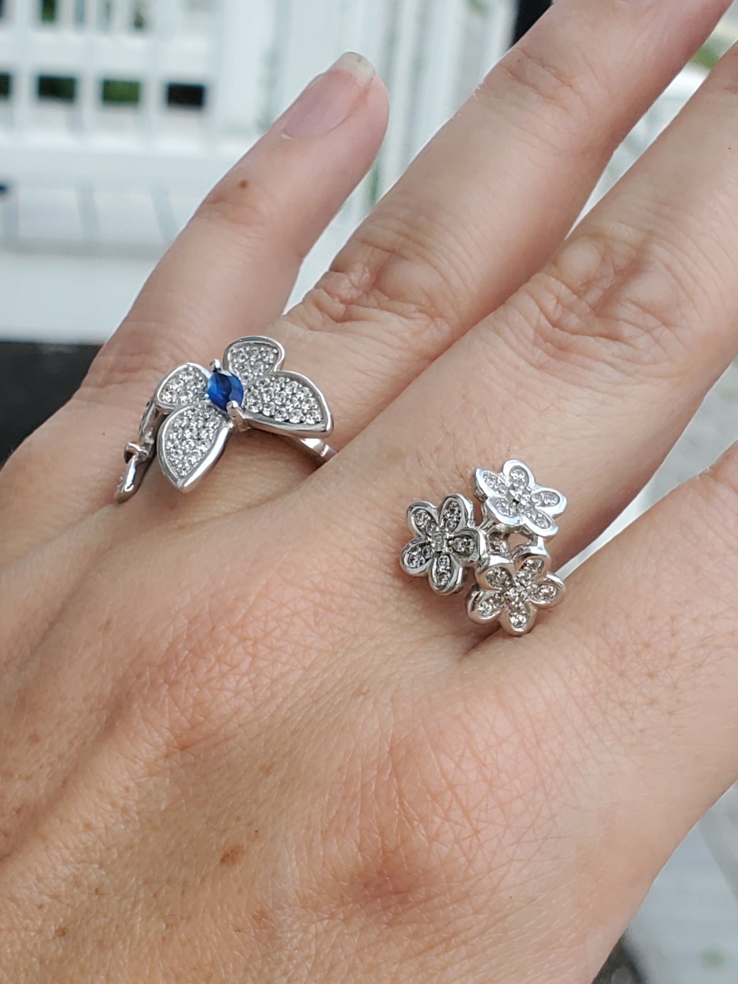 925 Sterling Silver Butterfly Bouquet 💐 Lab-Created Sapphire & Zirconia double finger ring