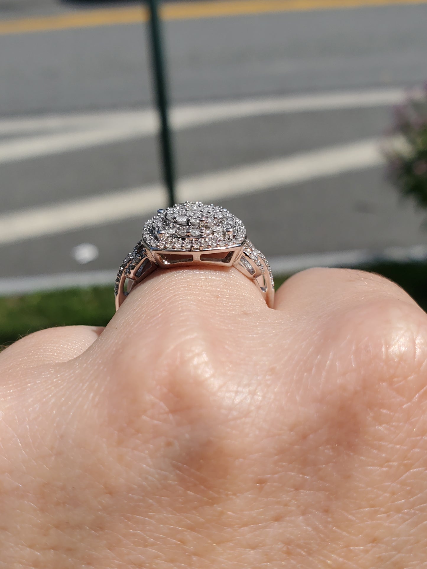 10k Solid White Gold 1 ct Natural Diamond Halo Cluster Ring