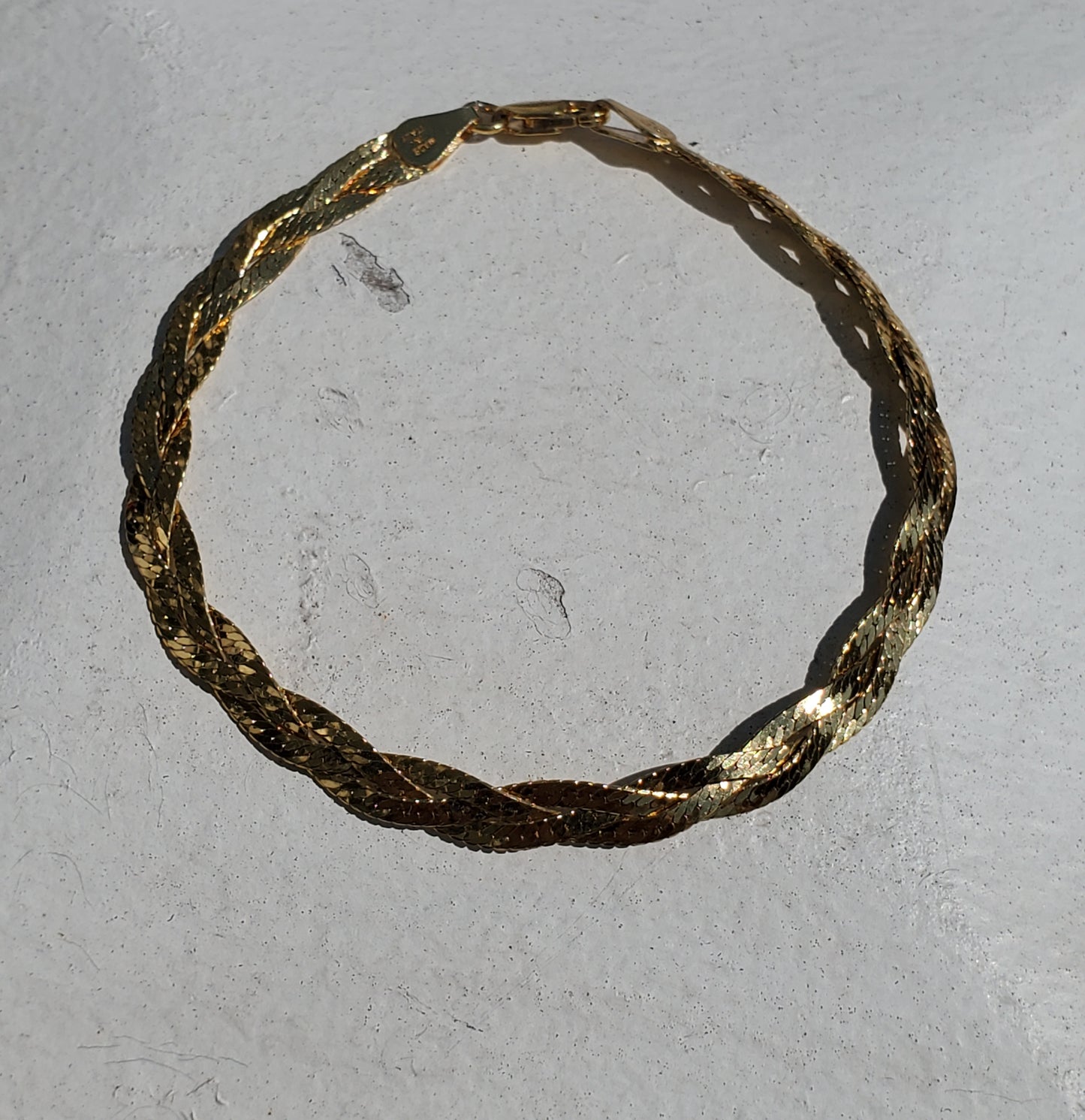 925 Sterling Silver Vermeil Braided Shiney Herringbone Bracelet