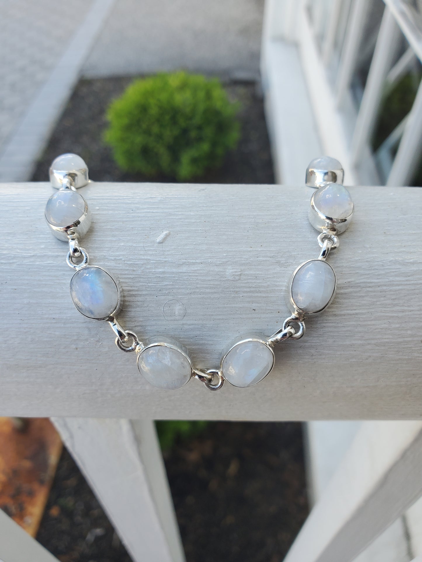 925 Sterling Silver Ladies Bezel Set Moonstone Toggle Bracelet Adj 7"-8"