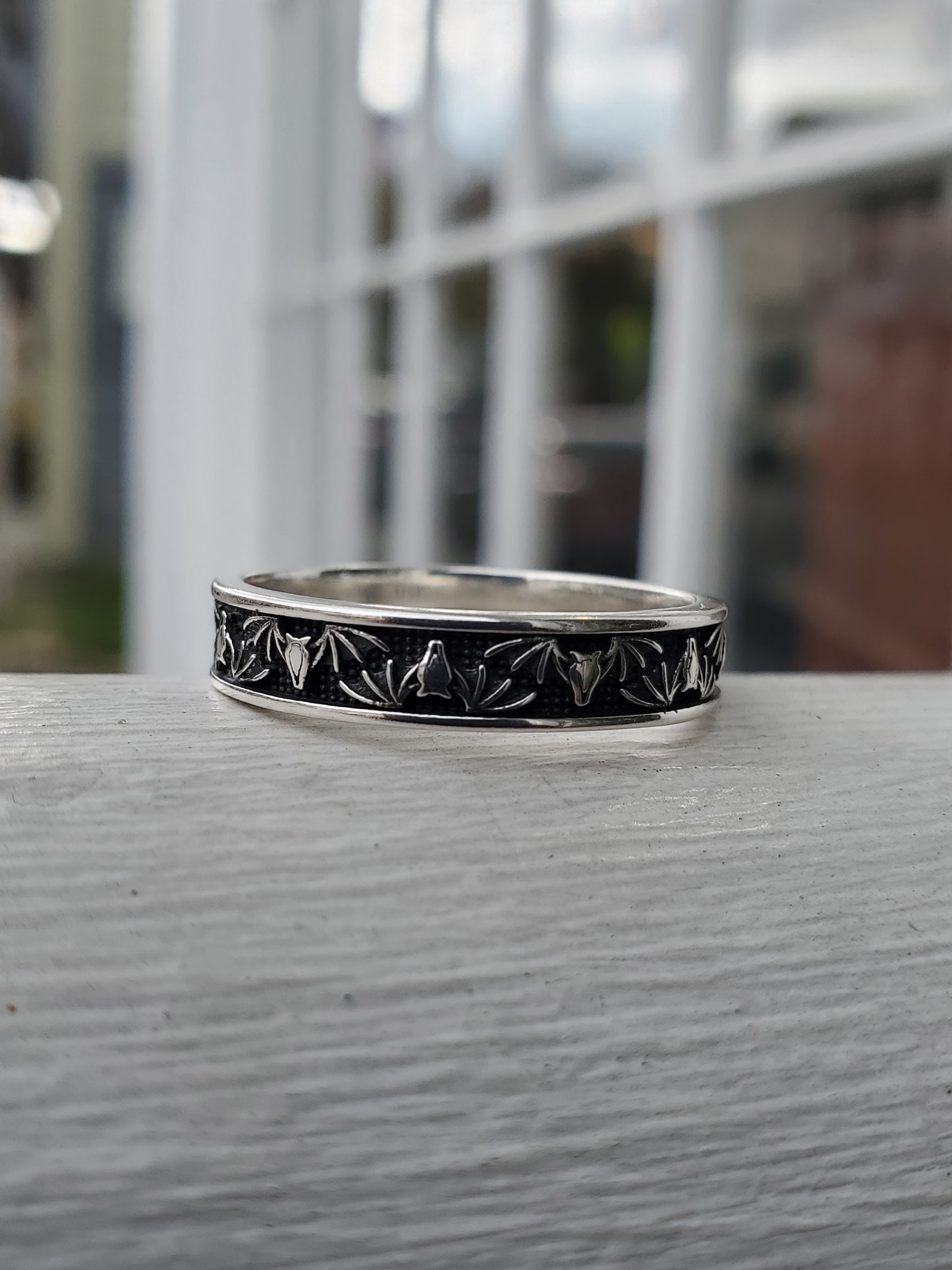 925 Sterling Silver Halloween Bats Oxydized Eternity Band Ring