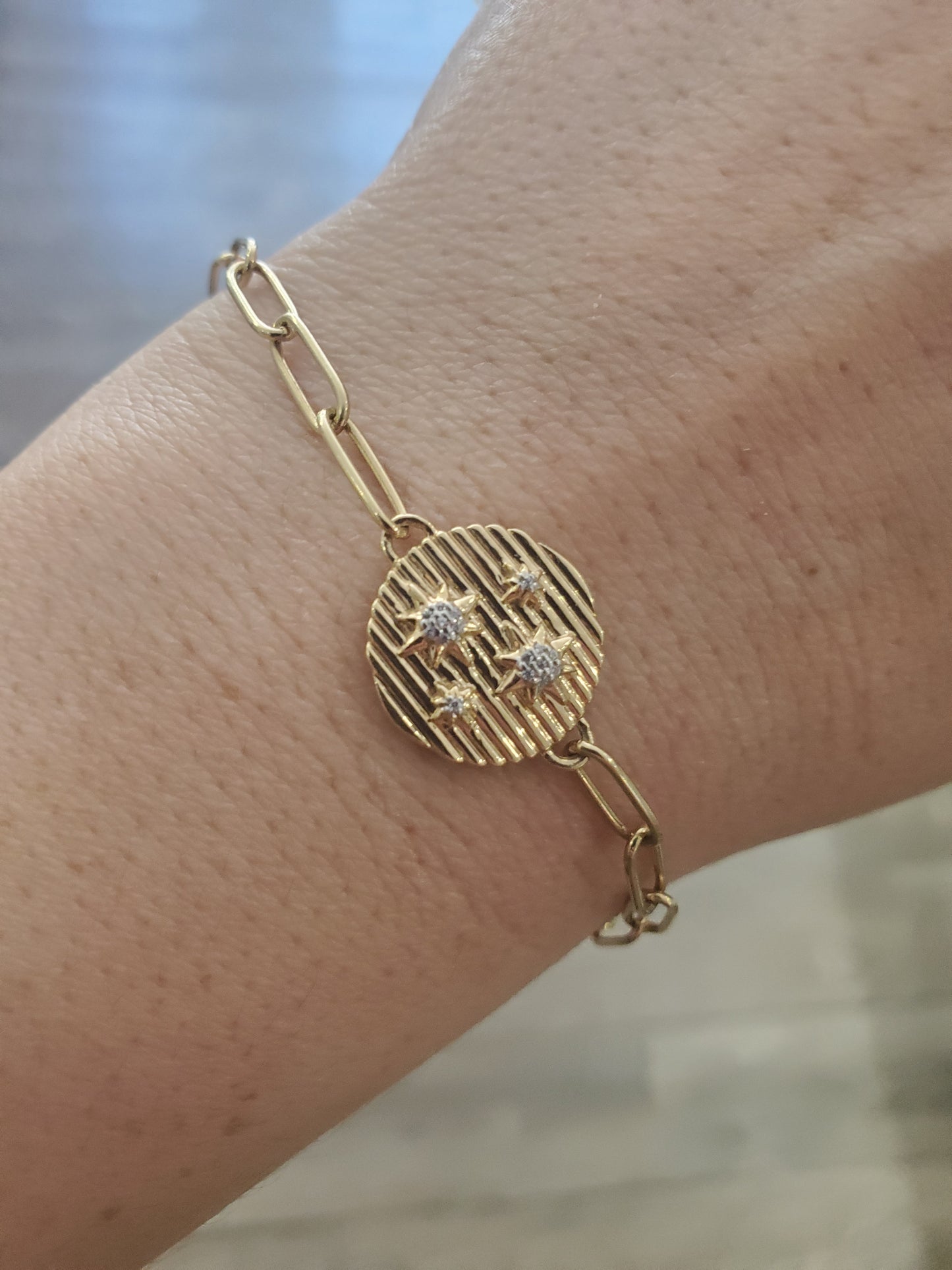 925 Sterling Silver Vermeil Constellation Star Paperclip Bracelet