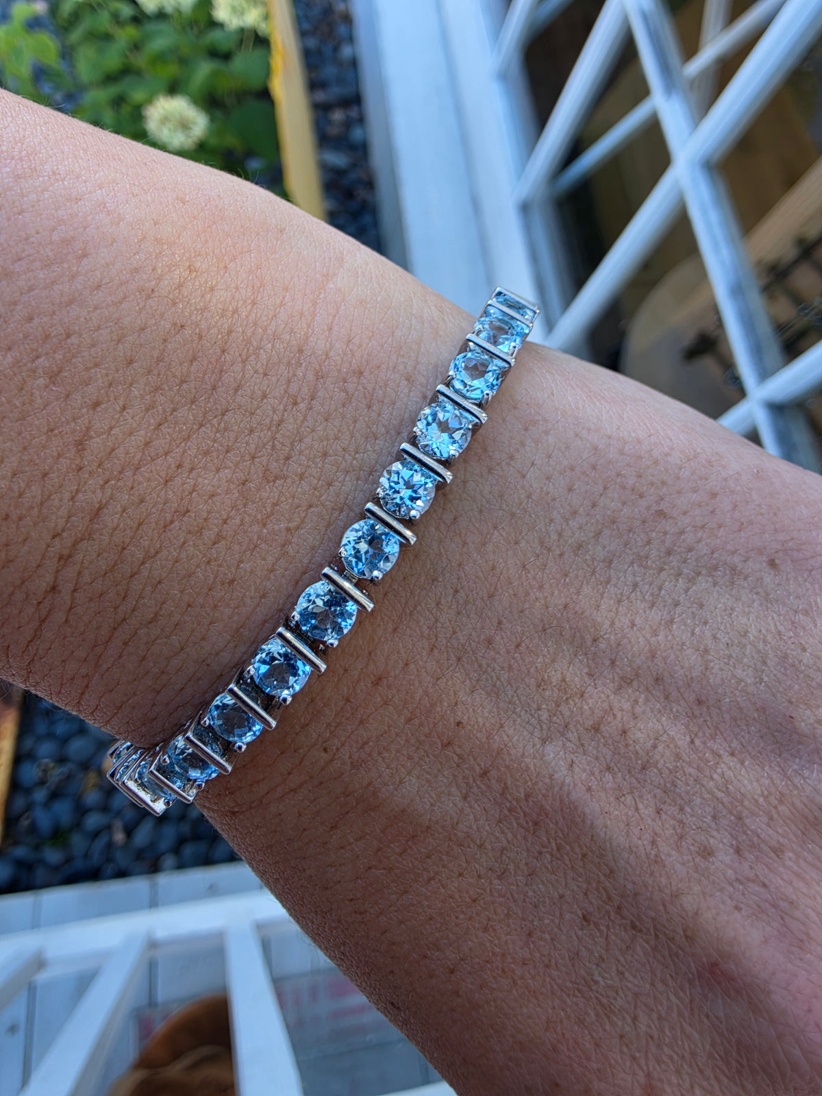 925 Sterling Silver Sky Blue Topaz Tennis Bracelet