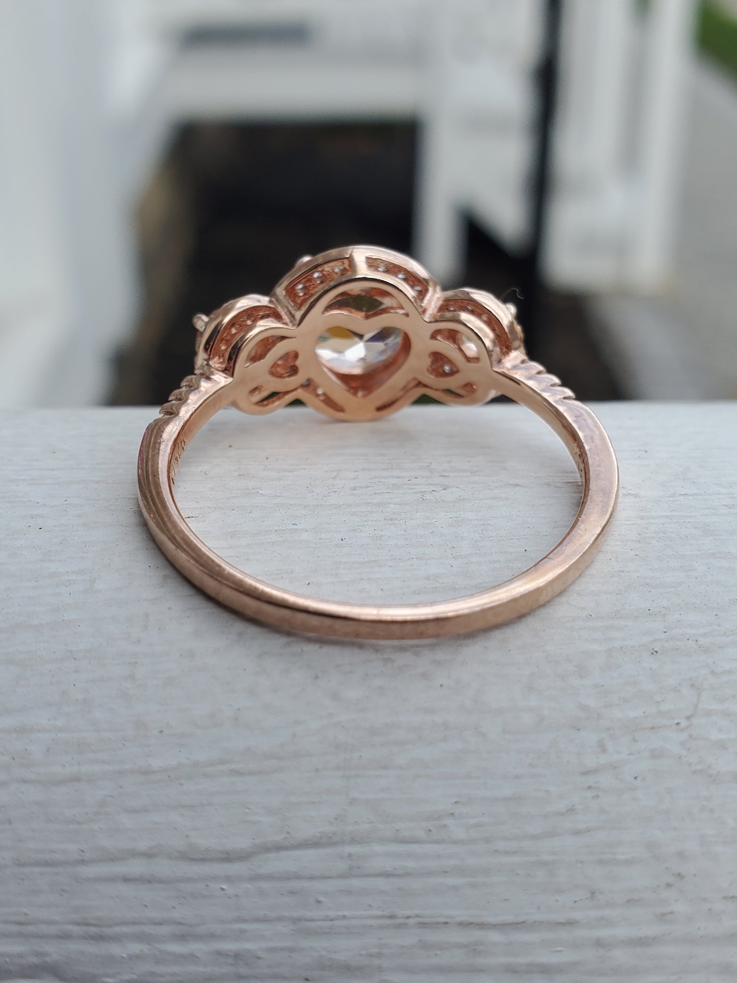 926 Sterling Silver Rose Vermeil Morganite & Zirconia Past Present Future Design Ring
