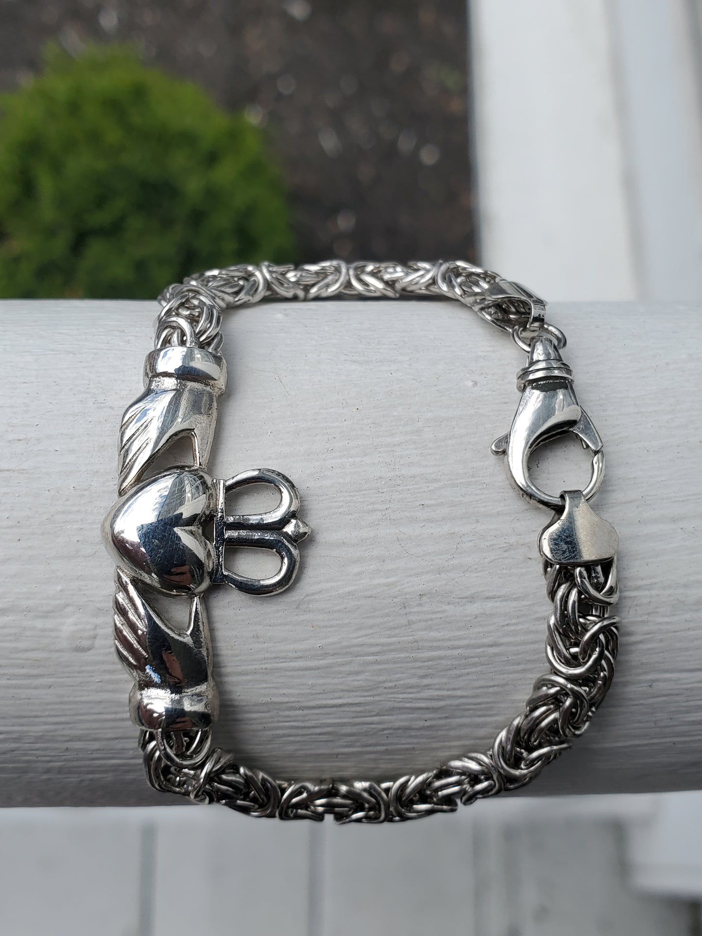 925 Sterling Silver Irish Claddagh Byzantine Bracelet