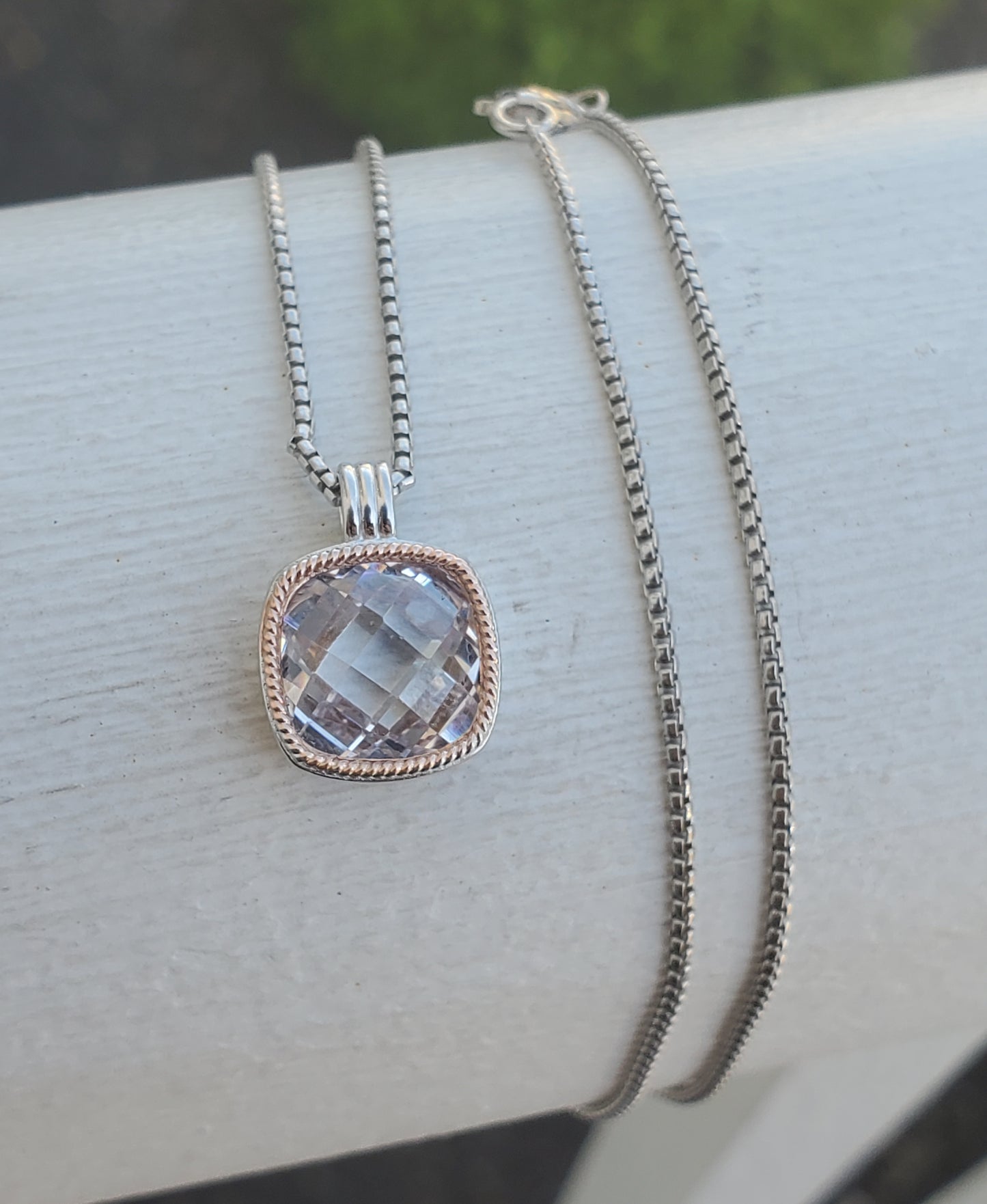 925 Sterling Silver Designer Elle Cushion Cut Zirconia Statement Necklace
